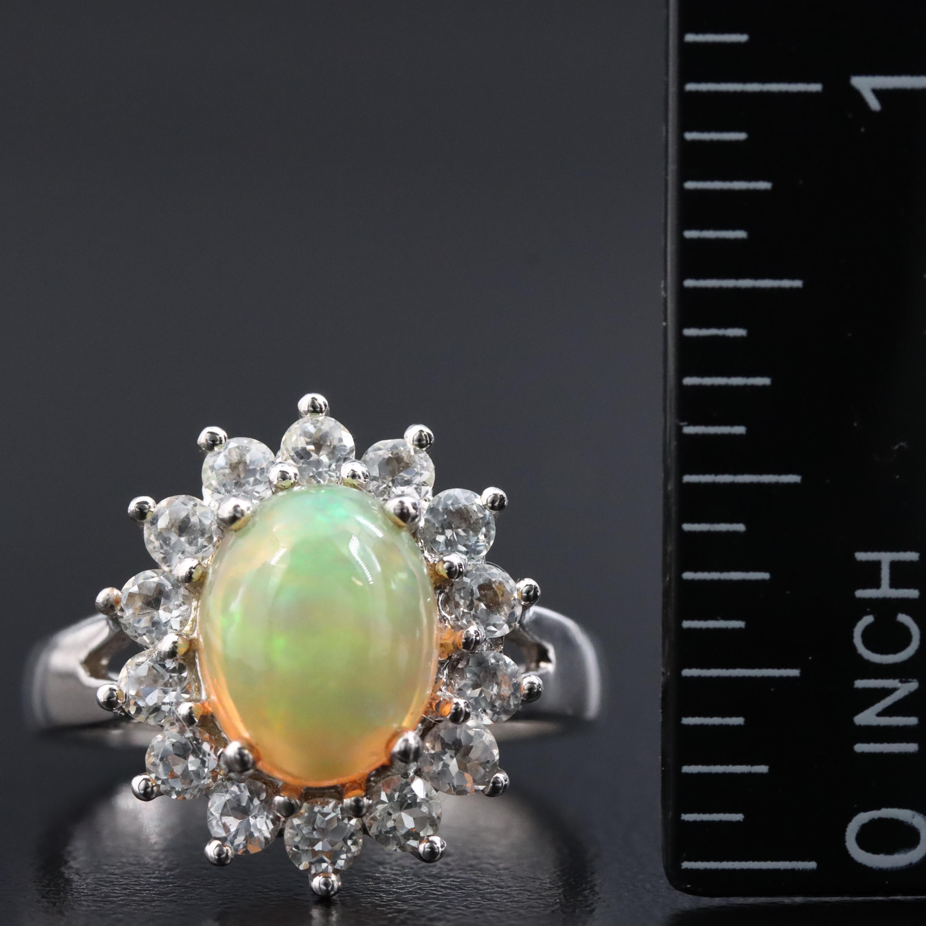 Sterling Opal and White Topaz Ring