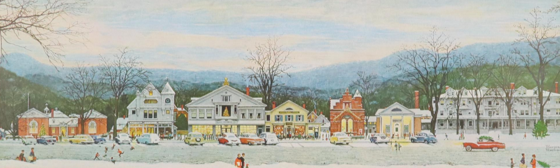 After Norman Rockwell Offset Lithograph "Stockbridge Main Street at Christmas"