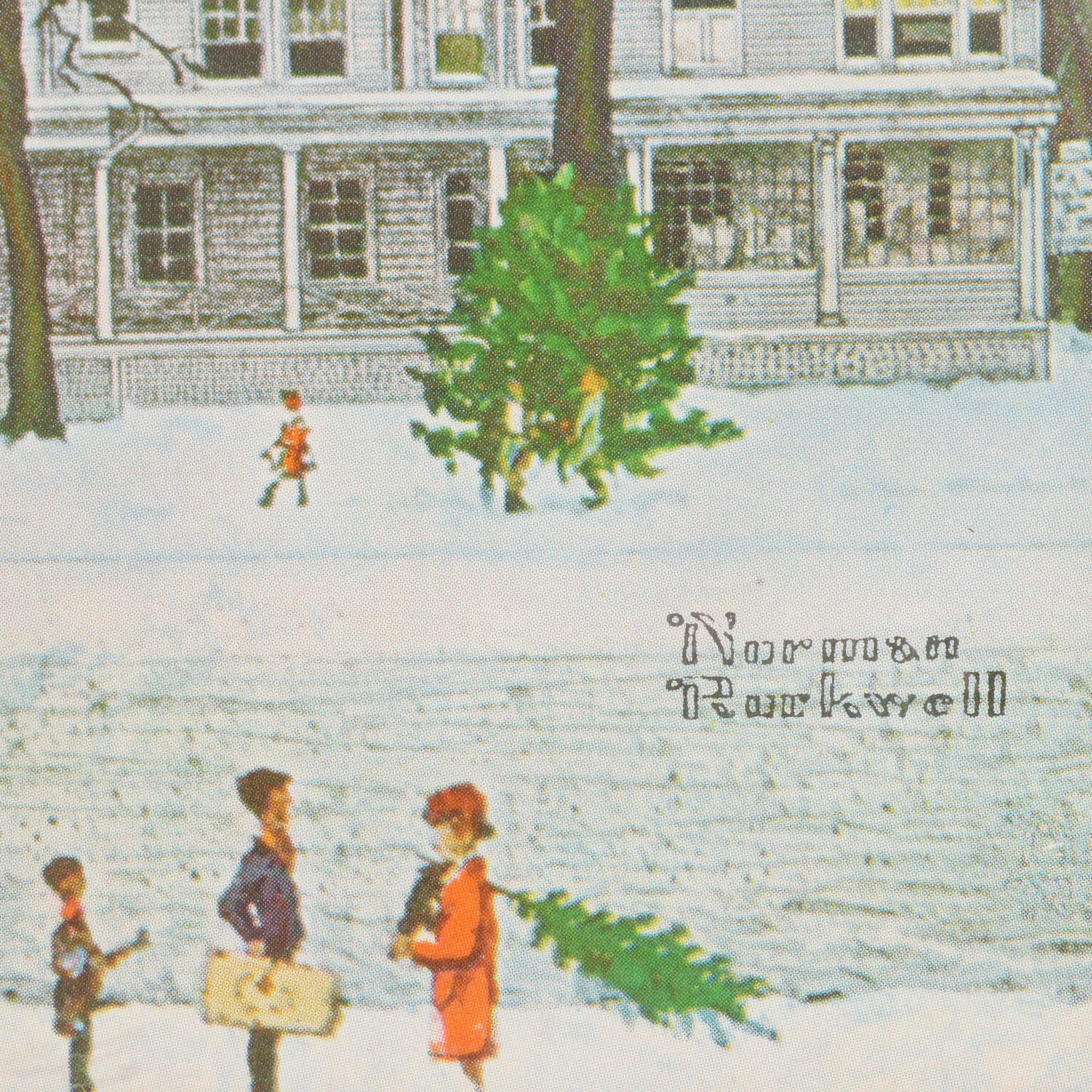 After Norman Rockwell Offset Lithograph "Stockbridge Main Street at Christmas"