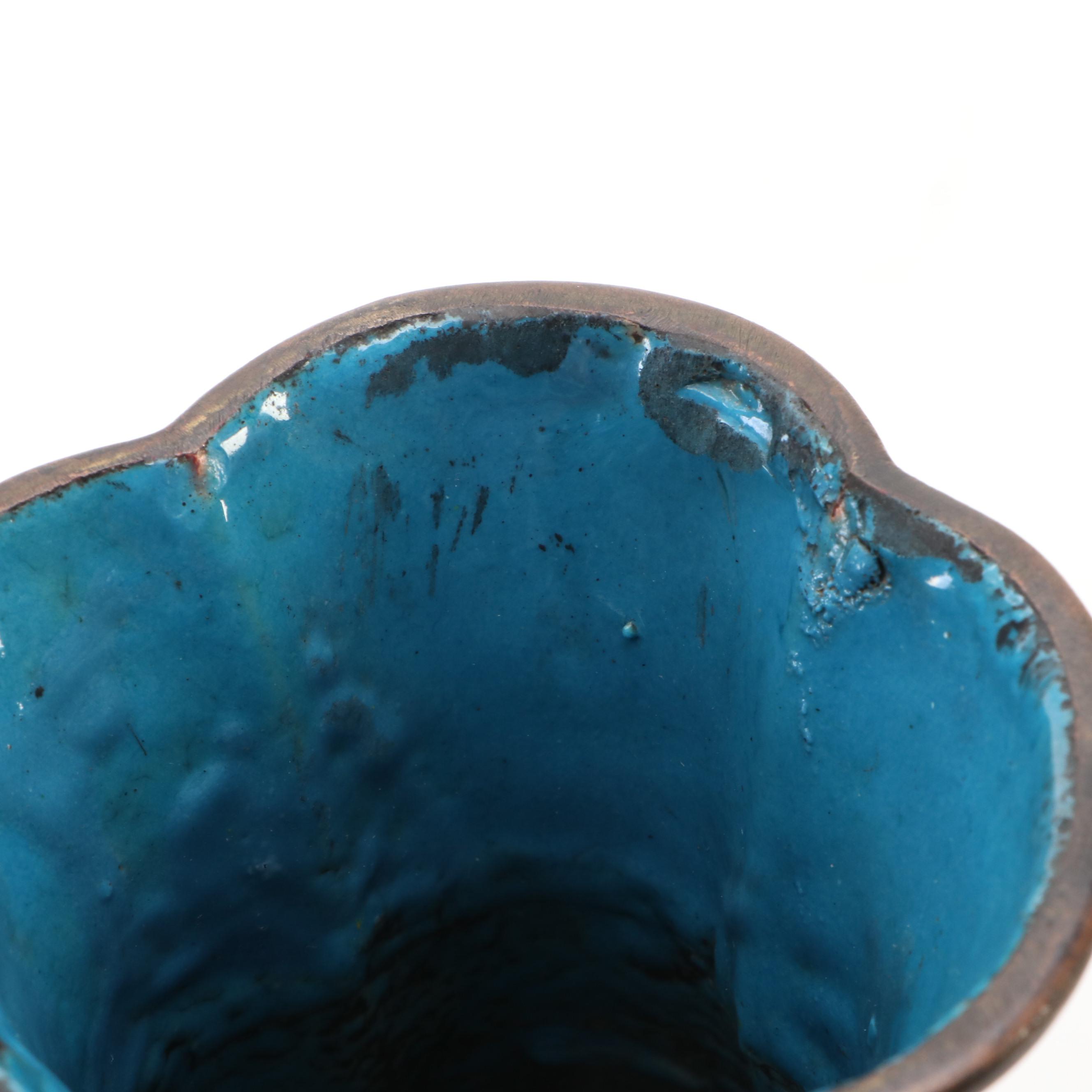 Pair of Chinese Cloisonné Blue Floral Vases