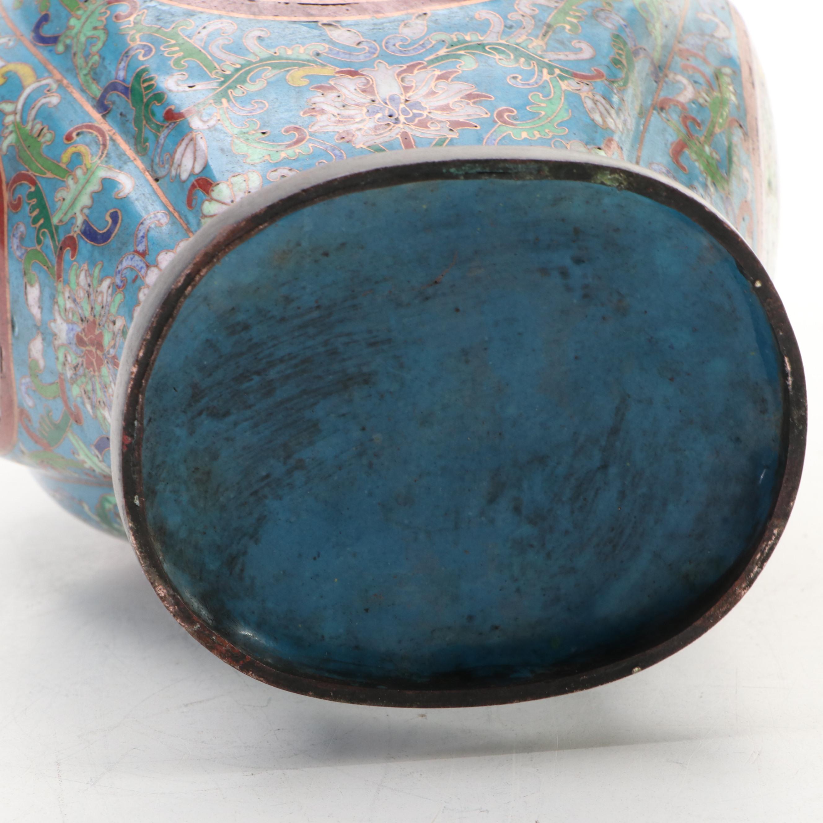 Pair of Chinese Cloisonné Blue Floral Vases