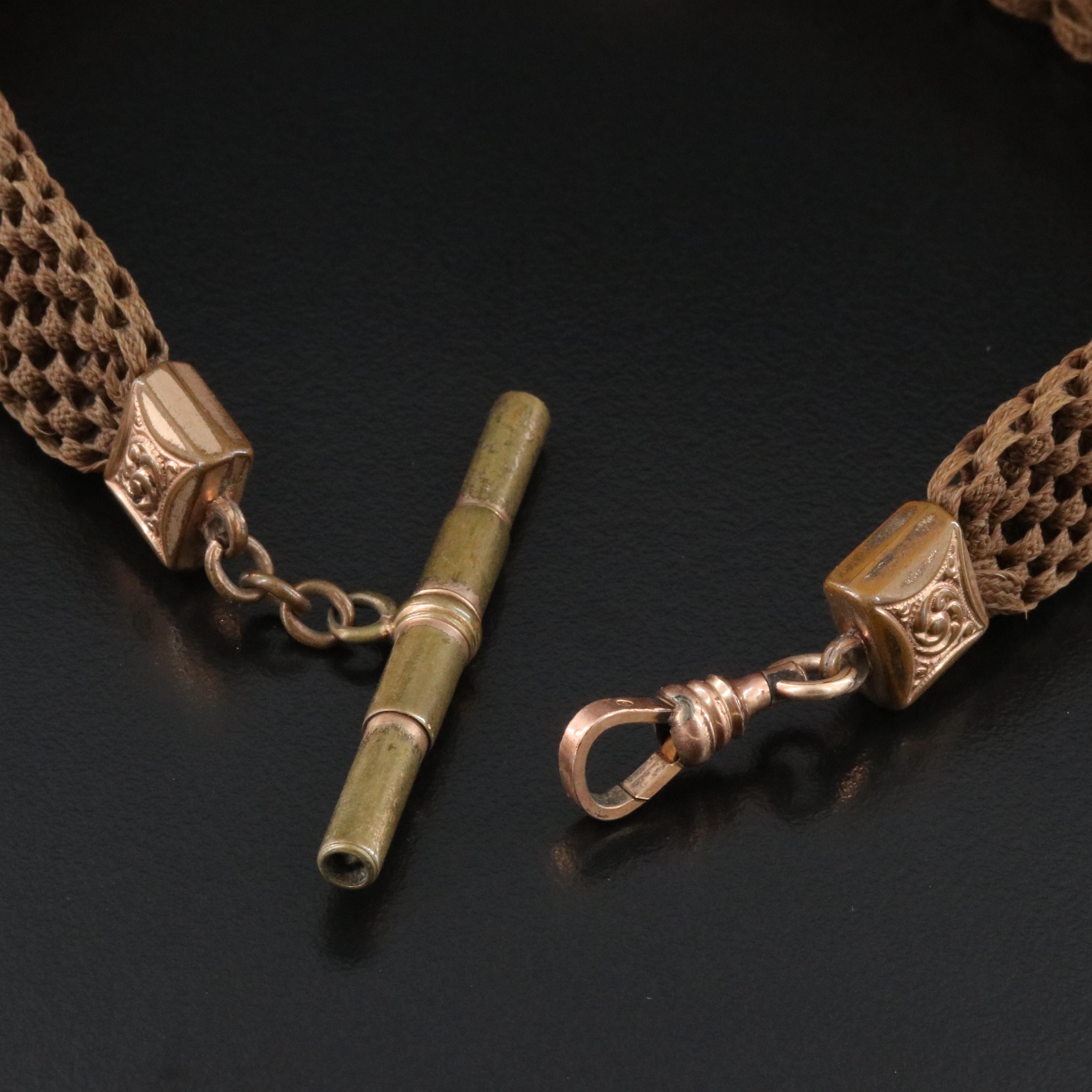 Victorian Braided Hair Work Watch Chain with Cameo Fob Charm