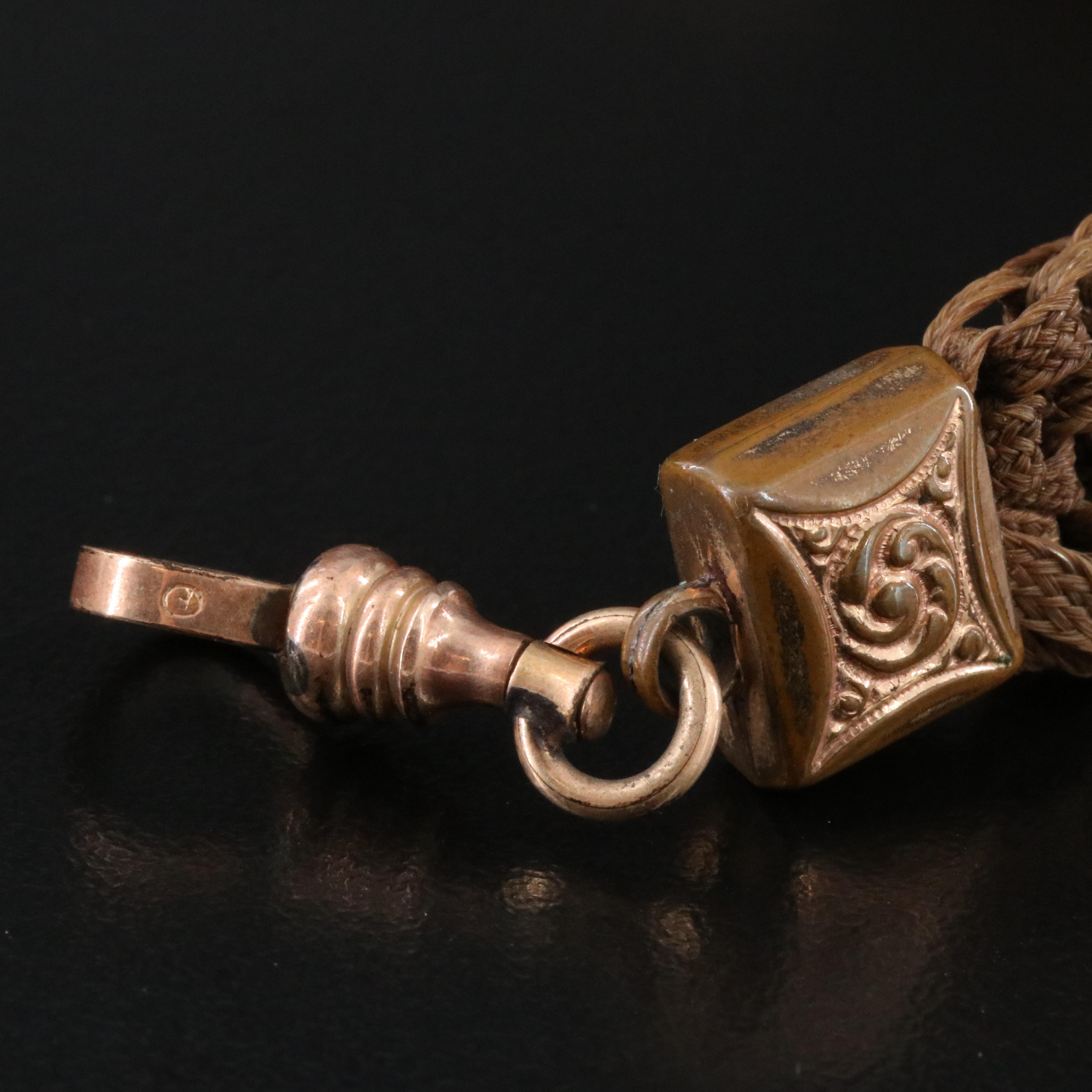 Victorian Braided Hair Work Watch Chain with Cameo Fob Charm