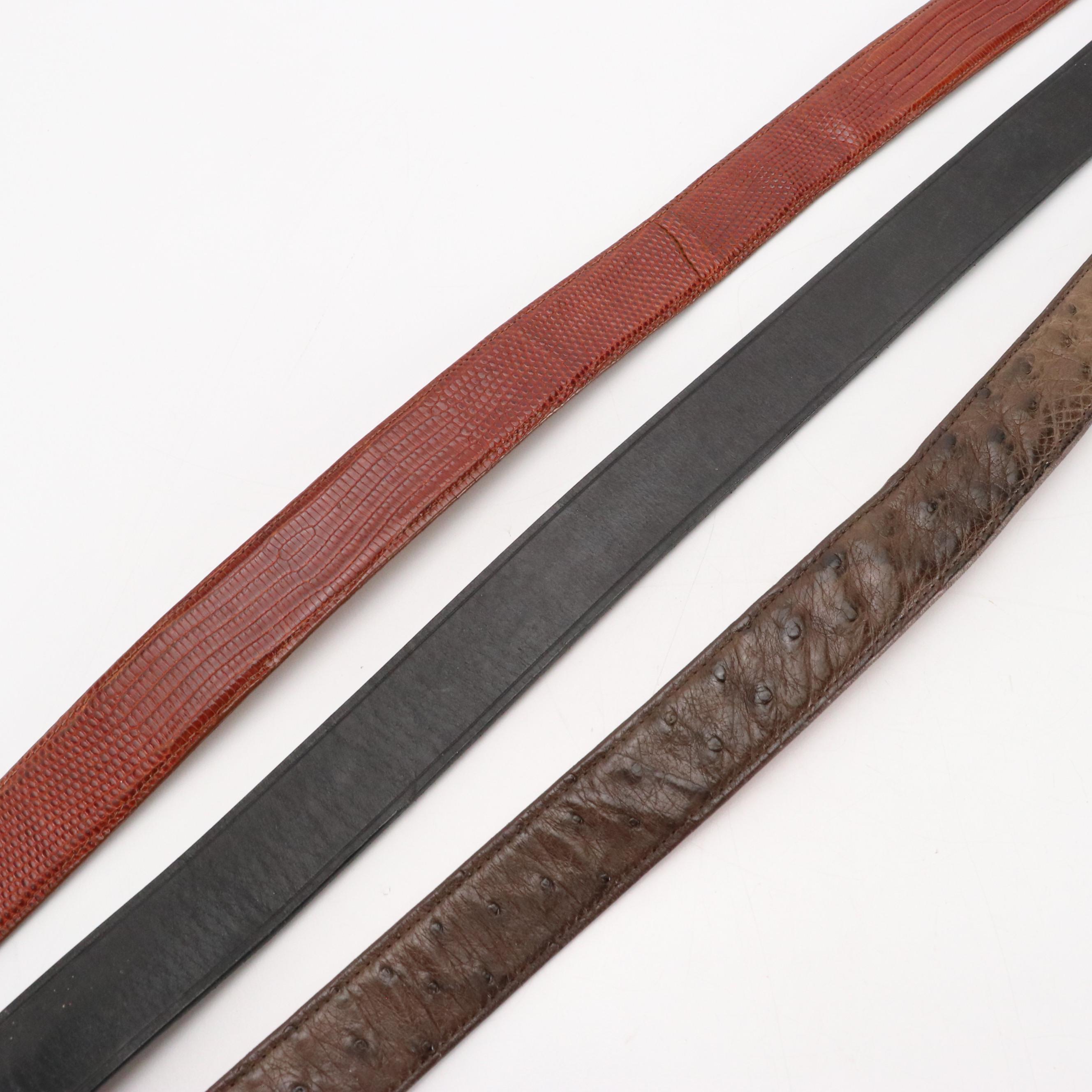 Vintage Lizardskin, Ostrich and Calfskin Leather Belts