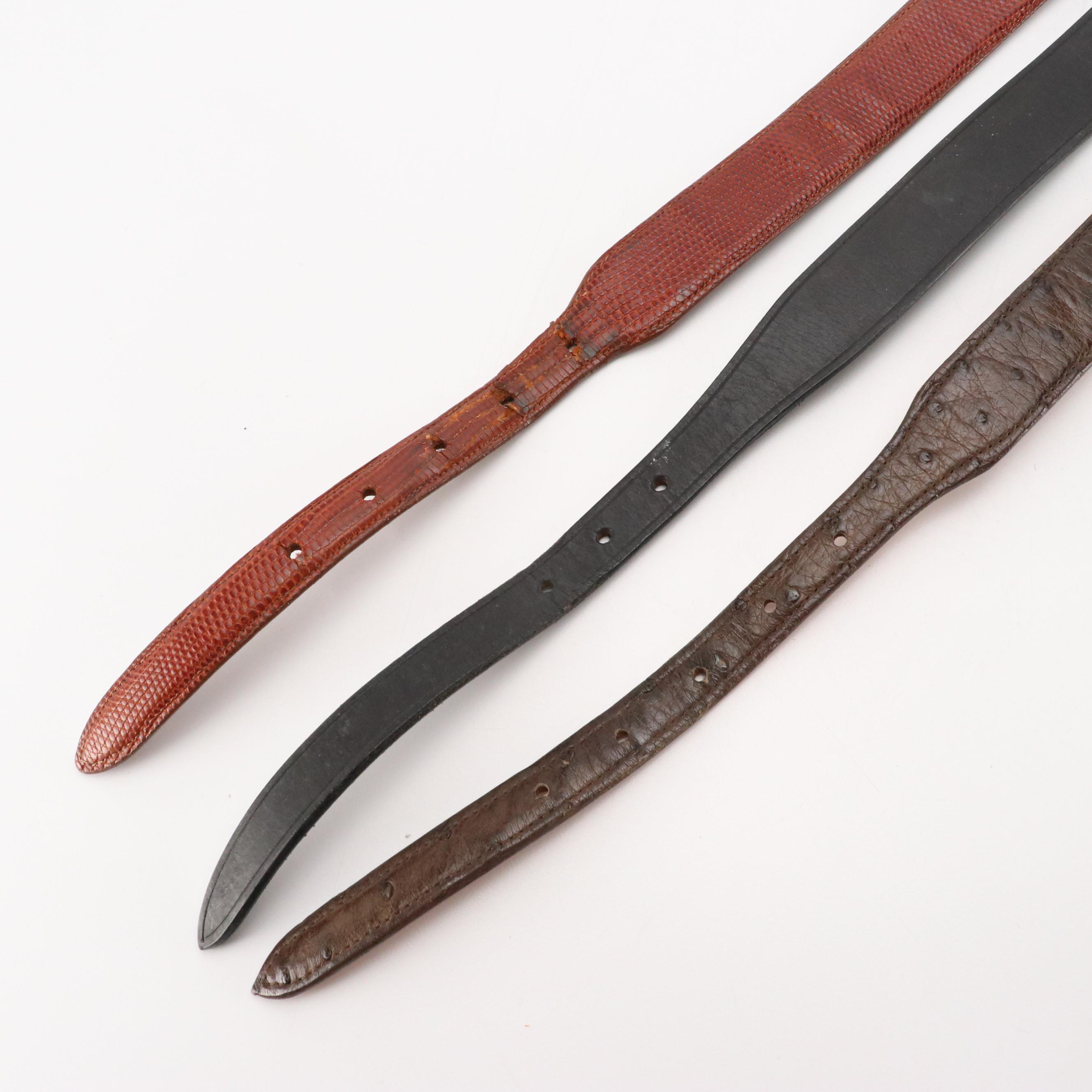 Vintage Lizardskin, Ostrich and Calfskin Leather Belts