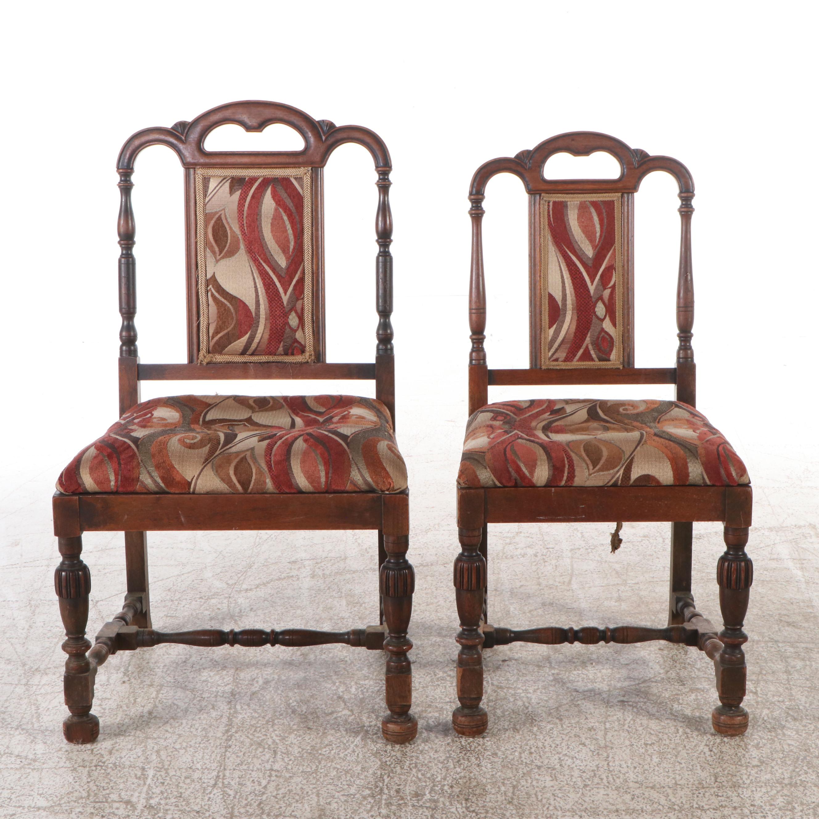 Six Jacobean Style Walnut Dining Chairs, Early 20th Century