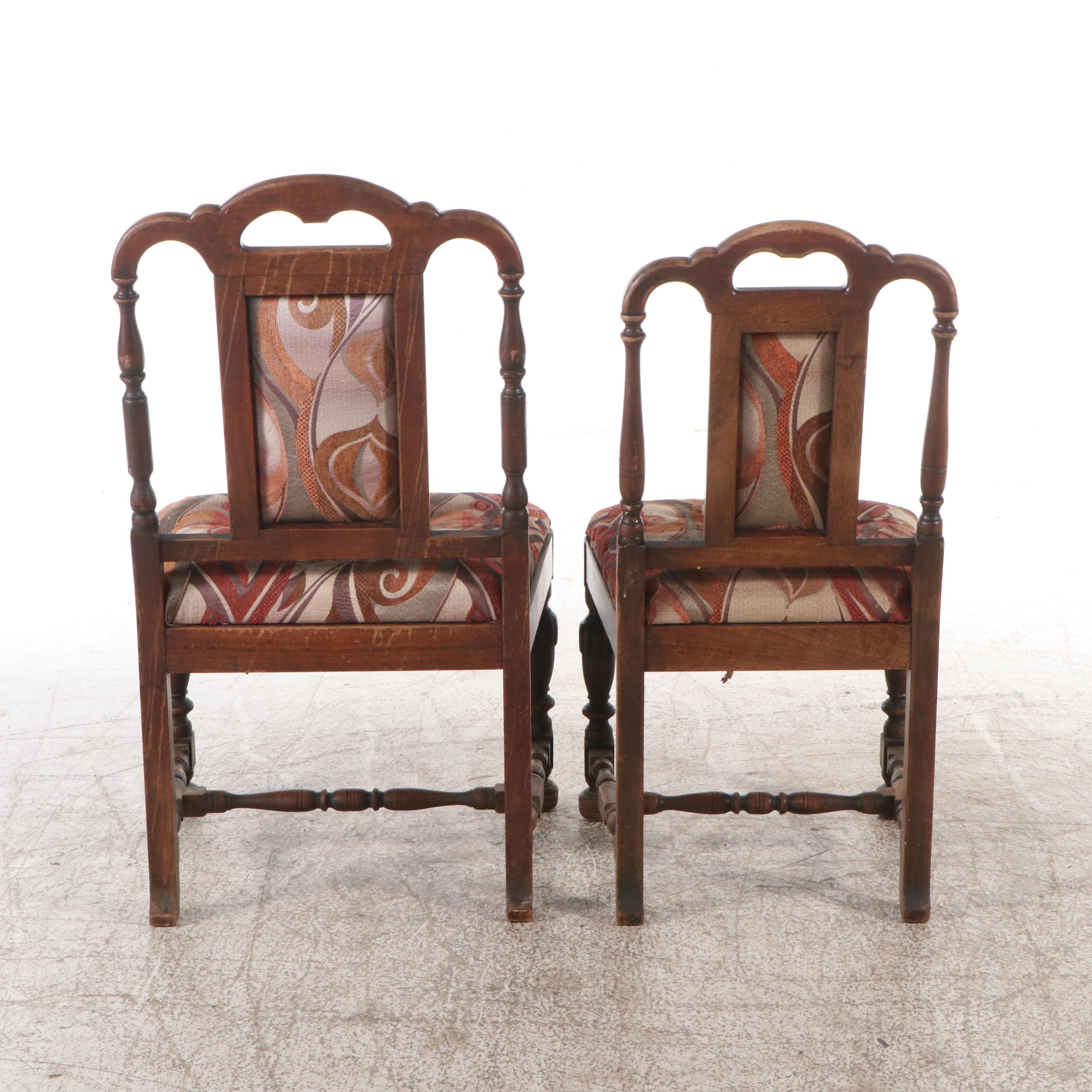 Six Jacobean Style Walnut Dining Chairs, Early 20th Century