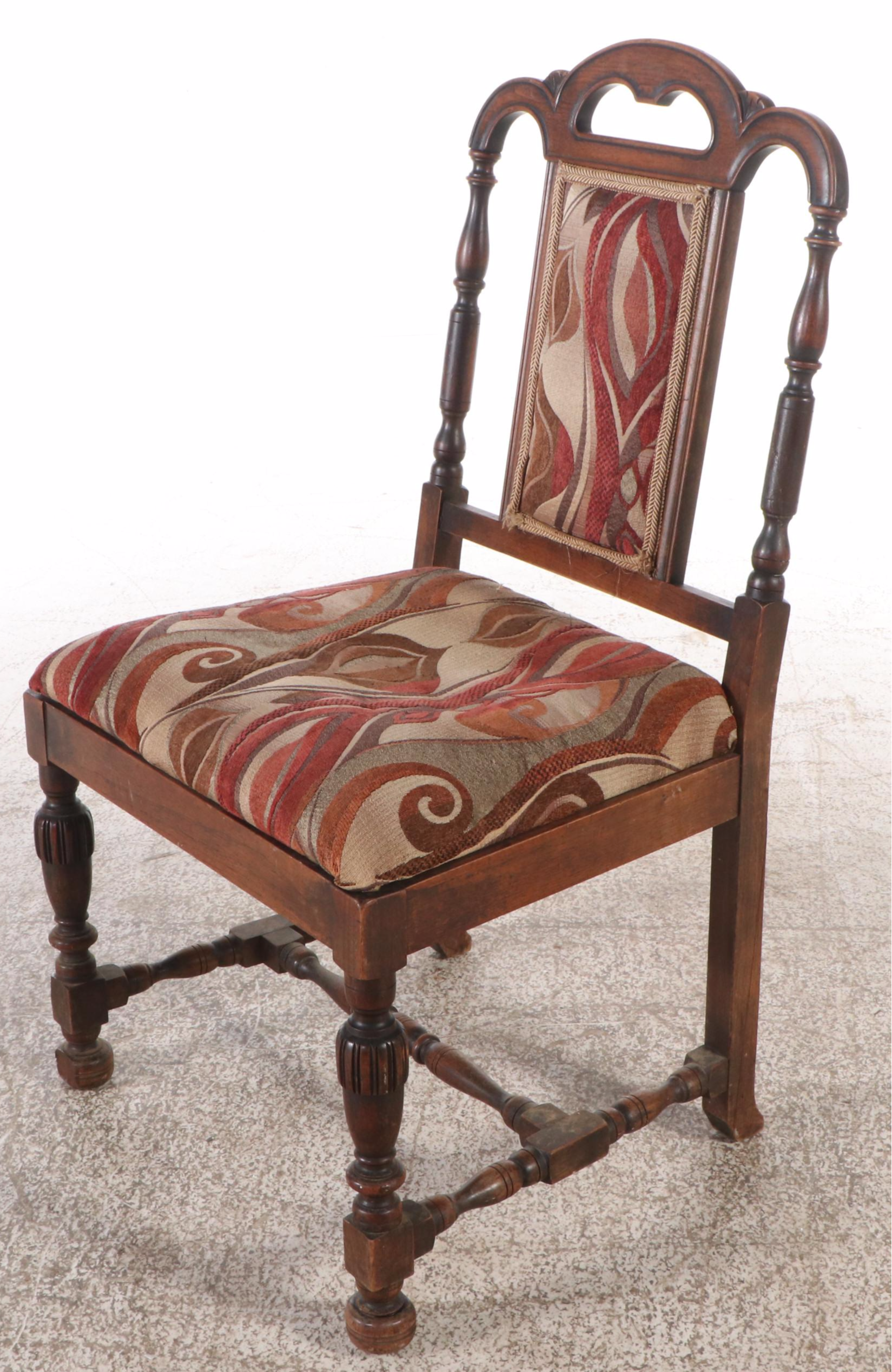 Six Jacobean Style Walnut Dining Chairs, Early 20th Century