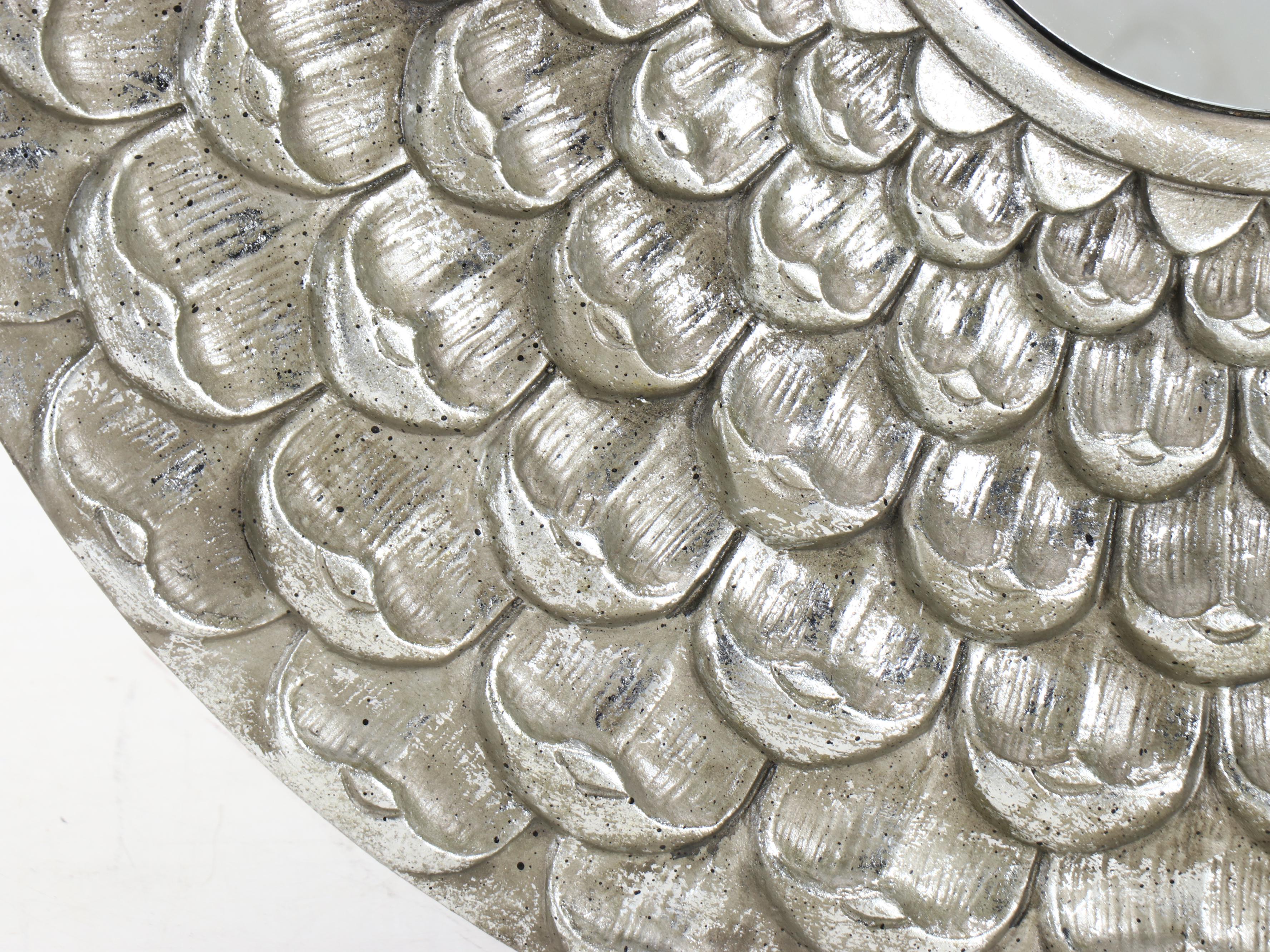 Silver Tone Wooden Round Mirror with Wooden Wall Décor