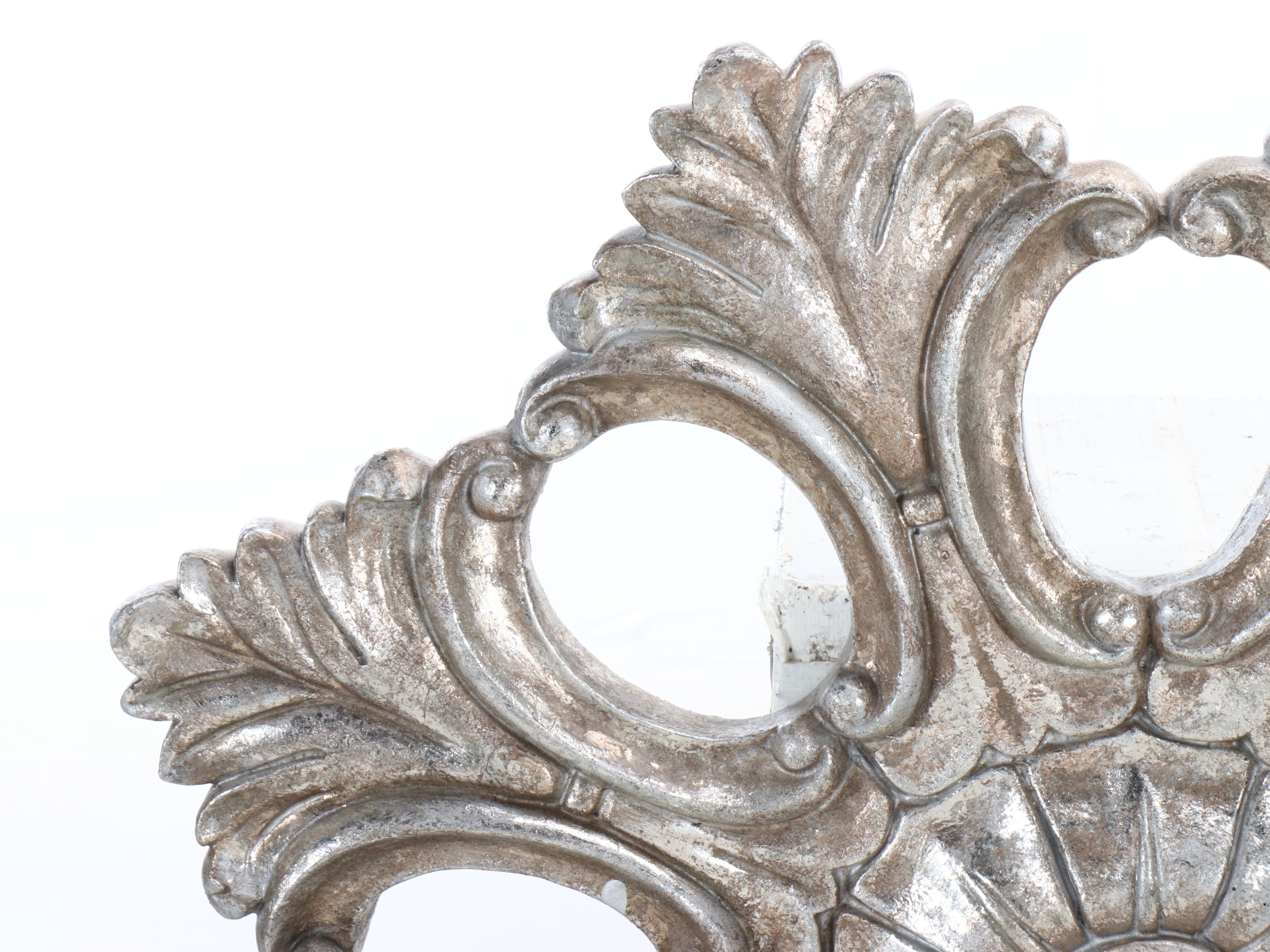 Silver Tone Wooden Round Mirror with Wooden Wall Décor