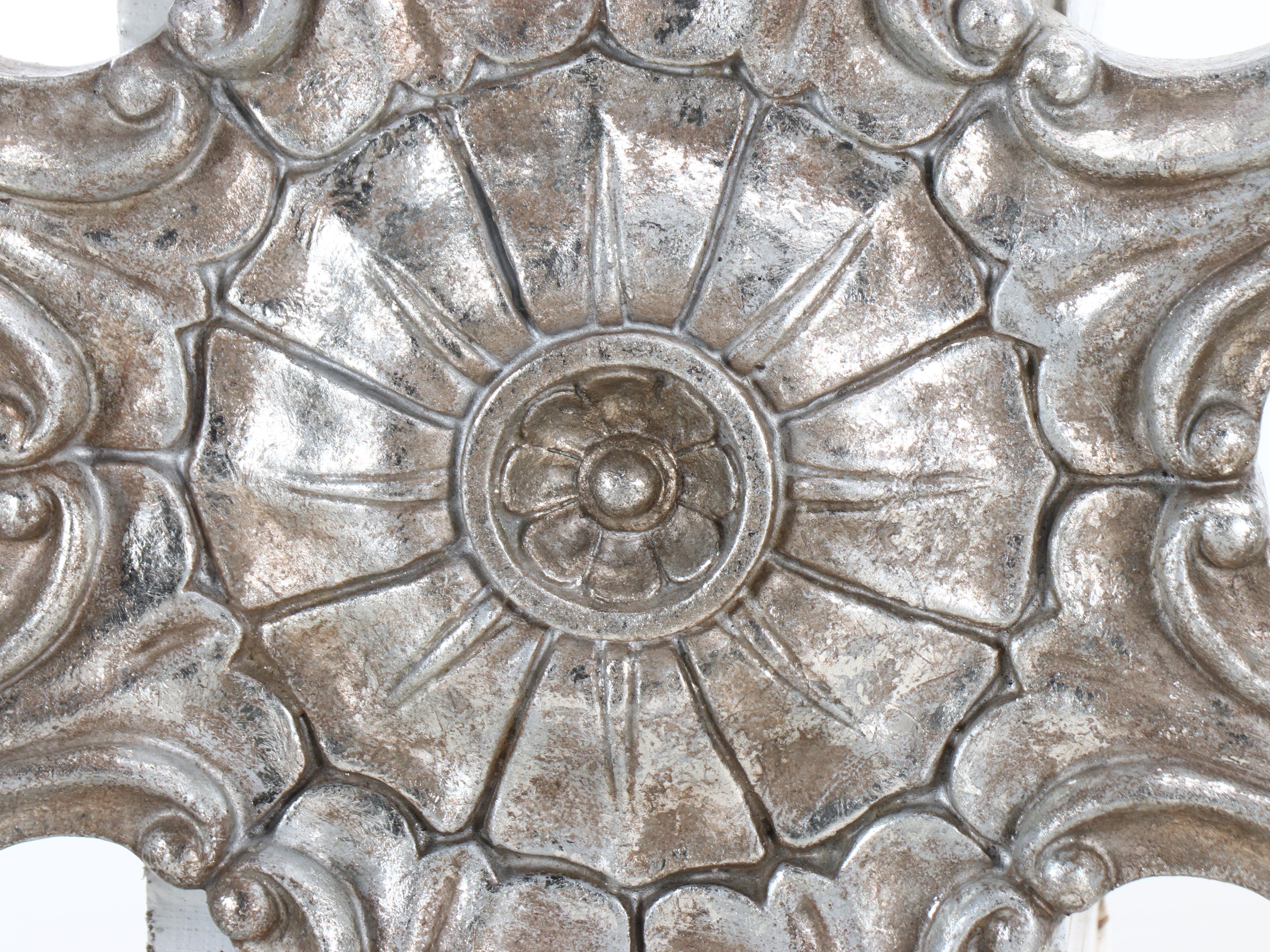 Silver Tone Wooden Round Mirror with Wooden Wall Décor