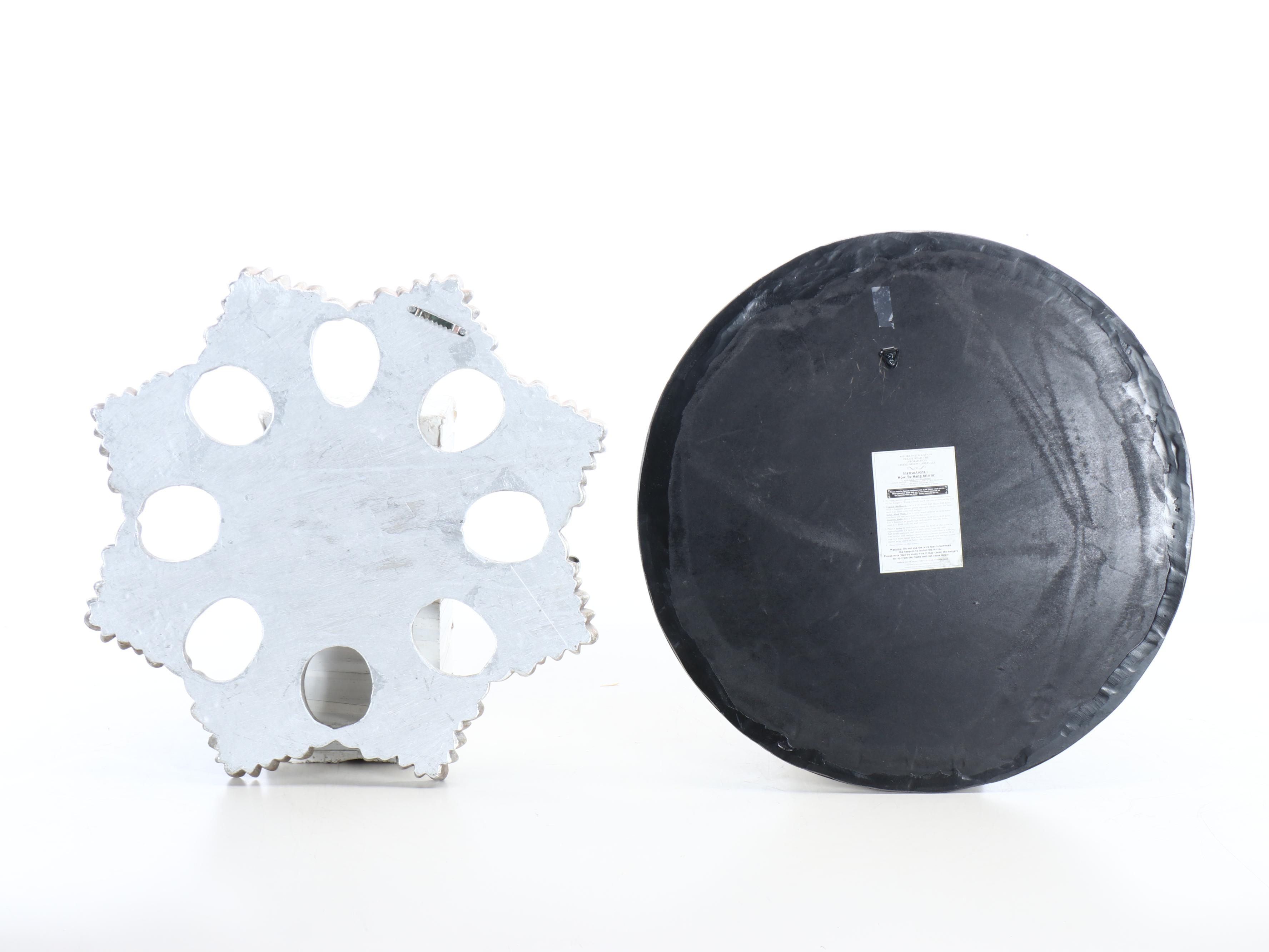 Silver Tone Wooden Round Mirror with Wooden Wall Décor