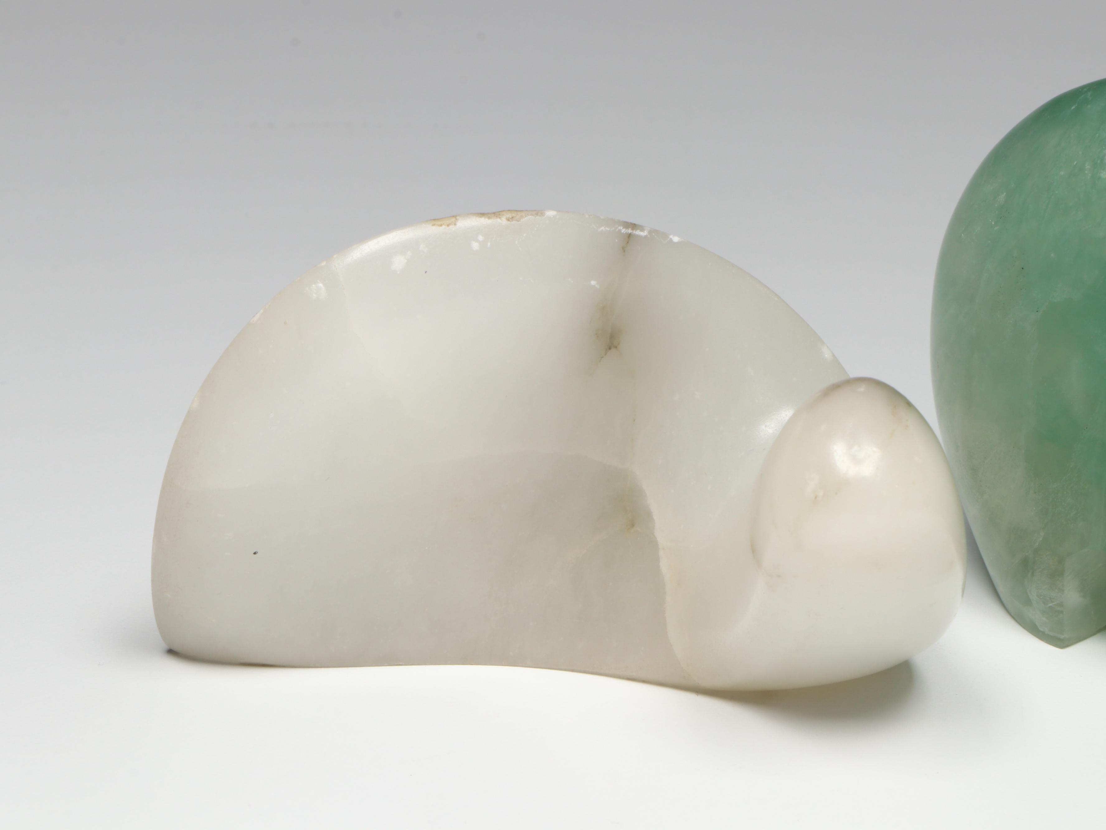 Carved Serpentine Plaque with Fluorite Fetish Bear and Signed Calcite Snail