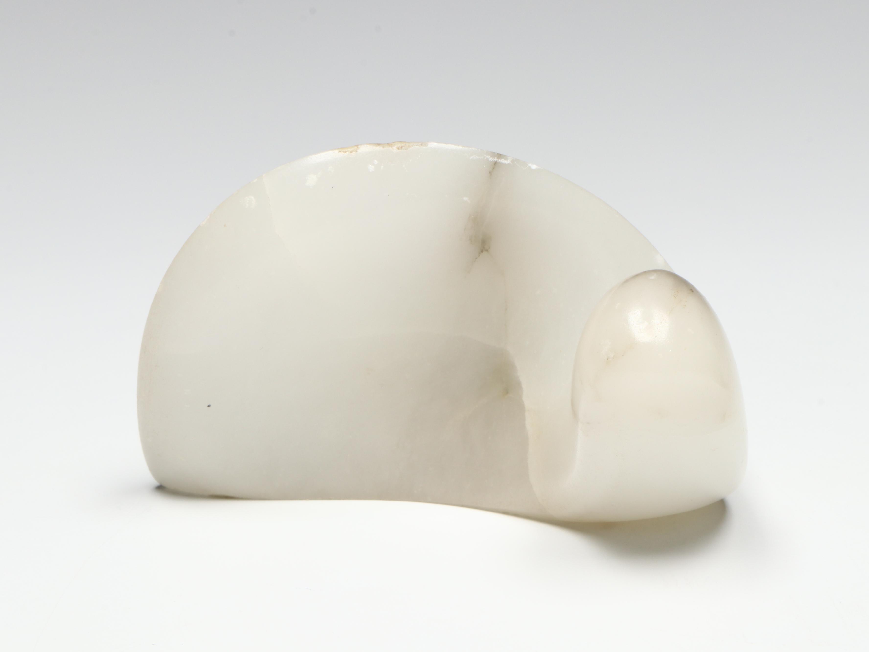 Carved Serpentine Plaque with Fluorite Fetish Bear and Signed Calcite Snail