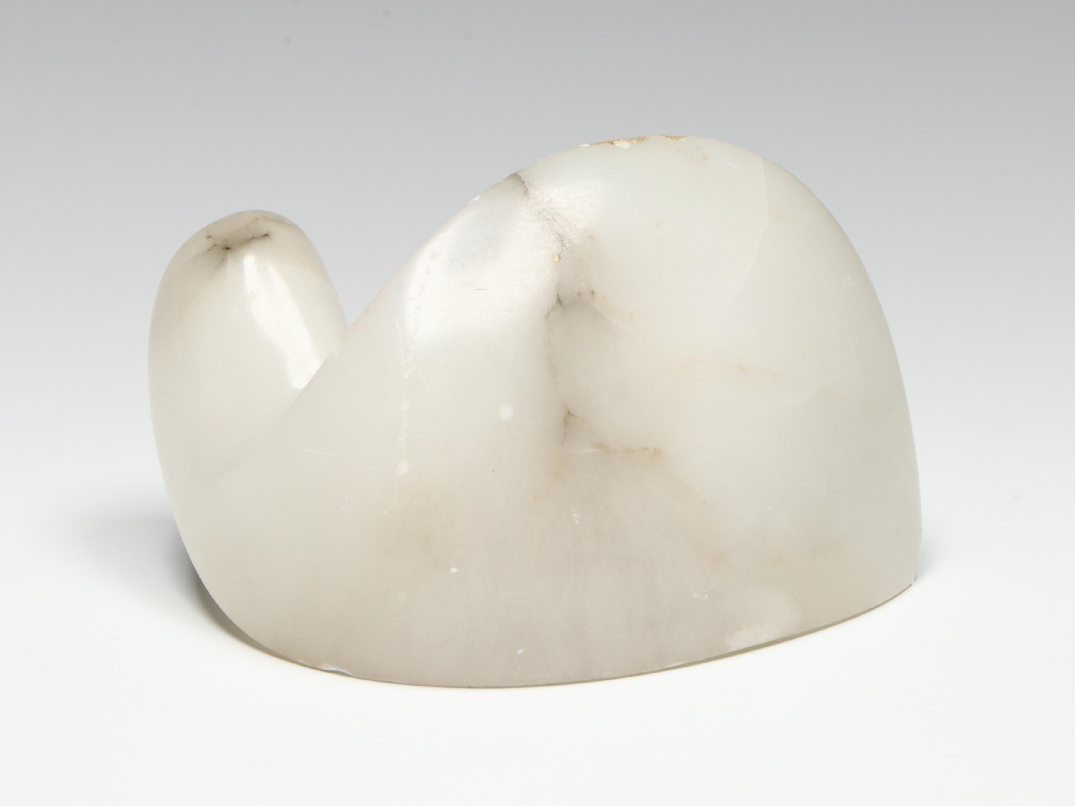 Carved Serpentine Plaque with Fluorite Fetish Bear and Signed Calcite Snail