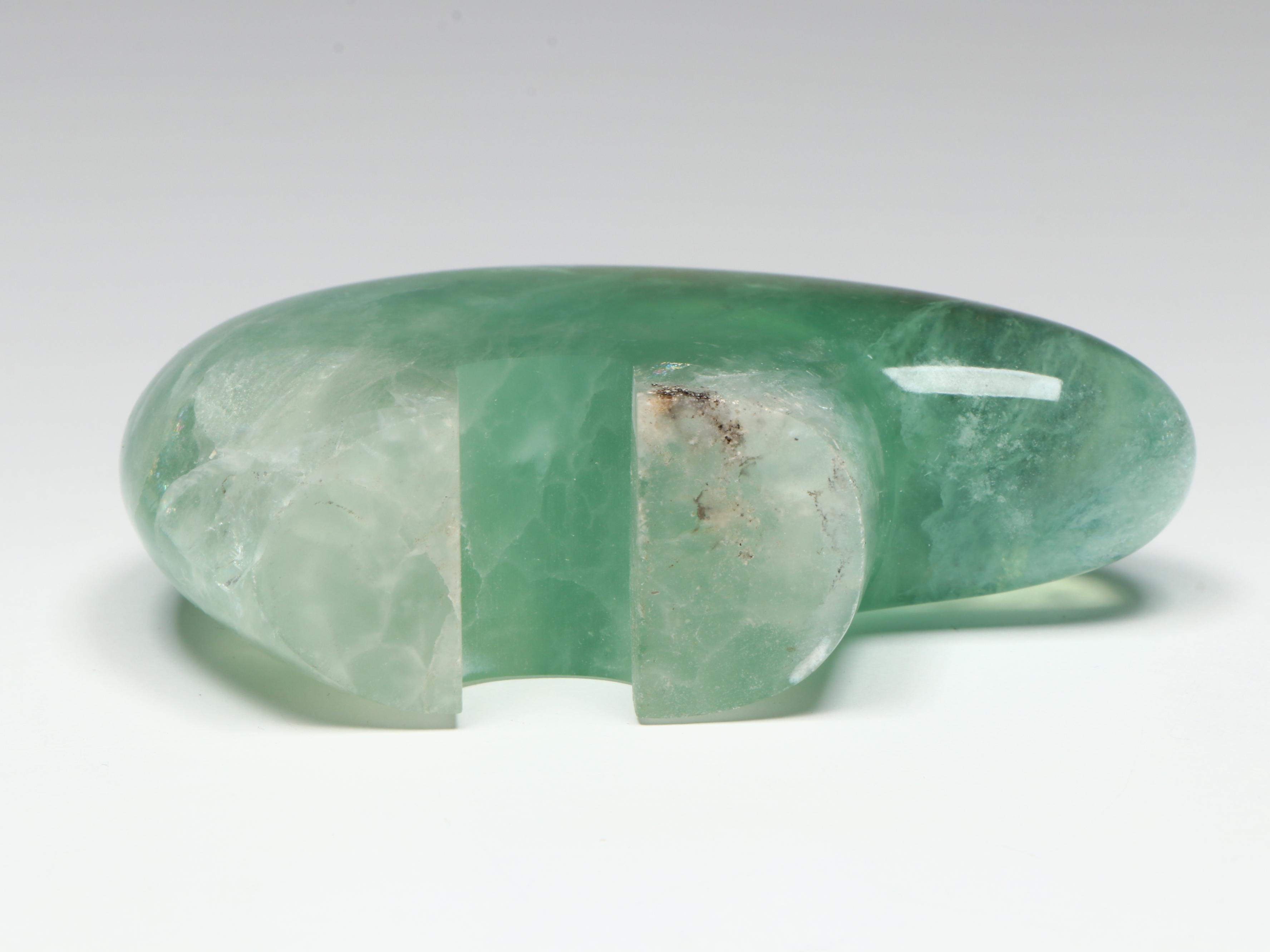 Carved Serpentine Plaque with Fluorite Fetish Bear and Signed Calcite Snail