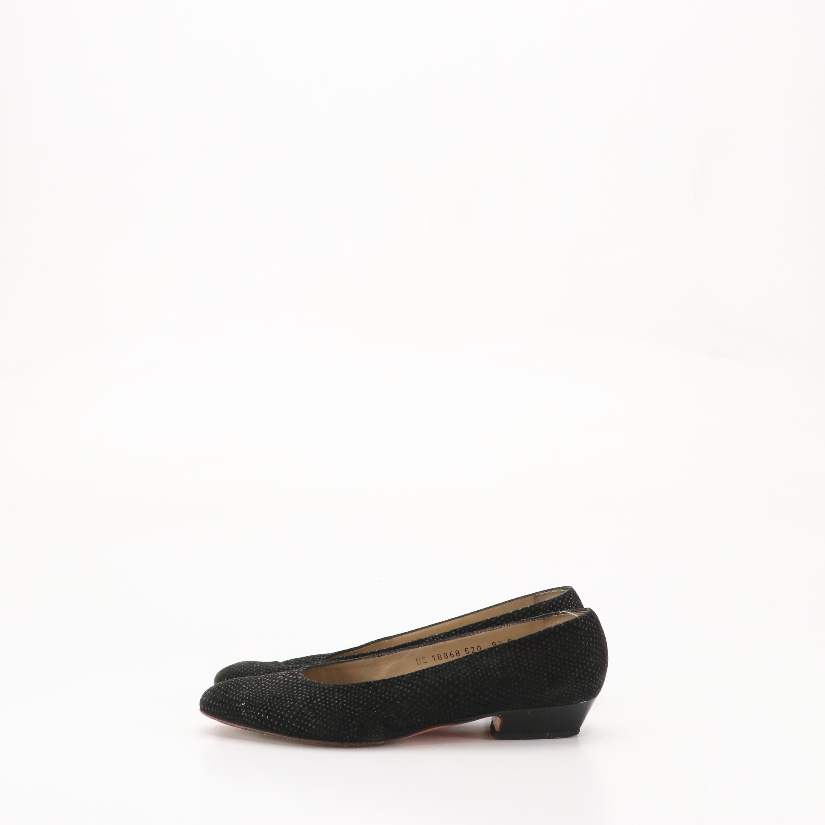 Salvatore Ferragamo Black Textured Suede Low-Heeled Shoes