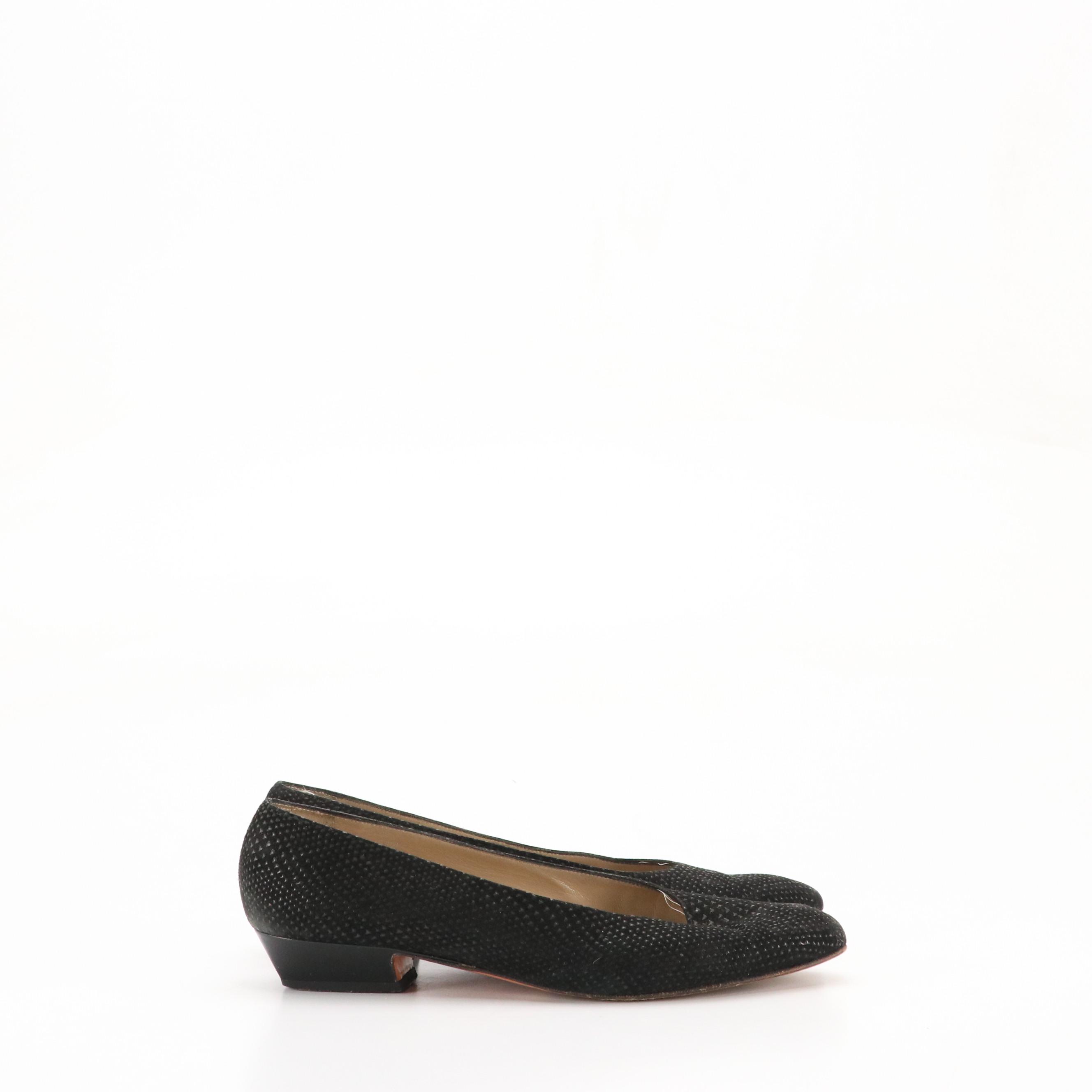 Salvatore Ferragamo Black Textured Suede Low-Heeled Shoes