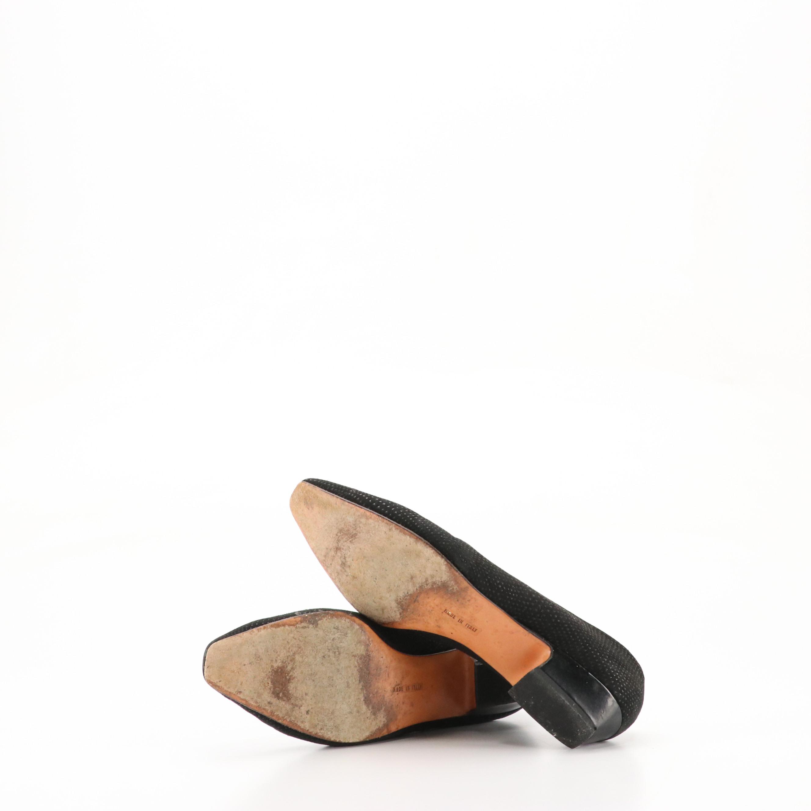 Salvatore Ferragamo Black Textured Suede Low-Heeled Shoes