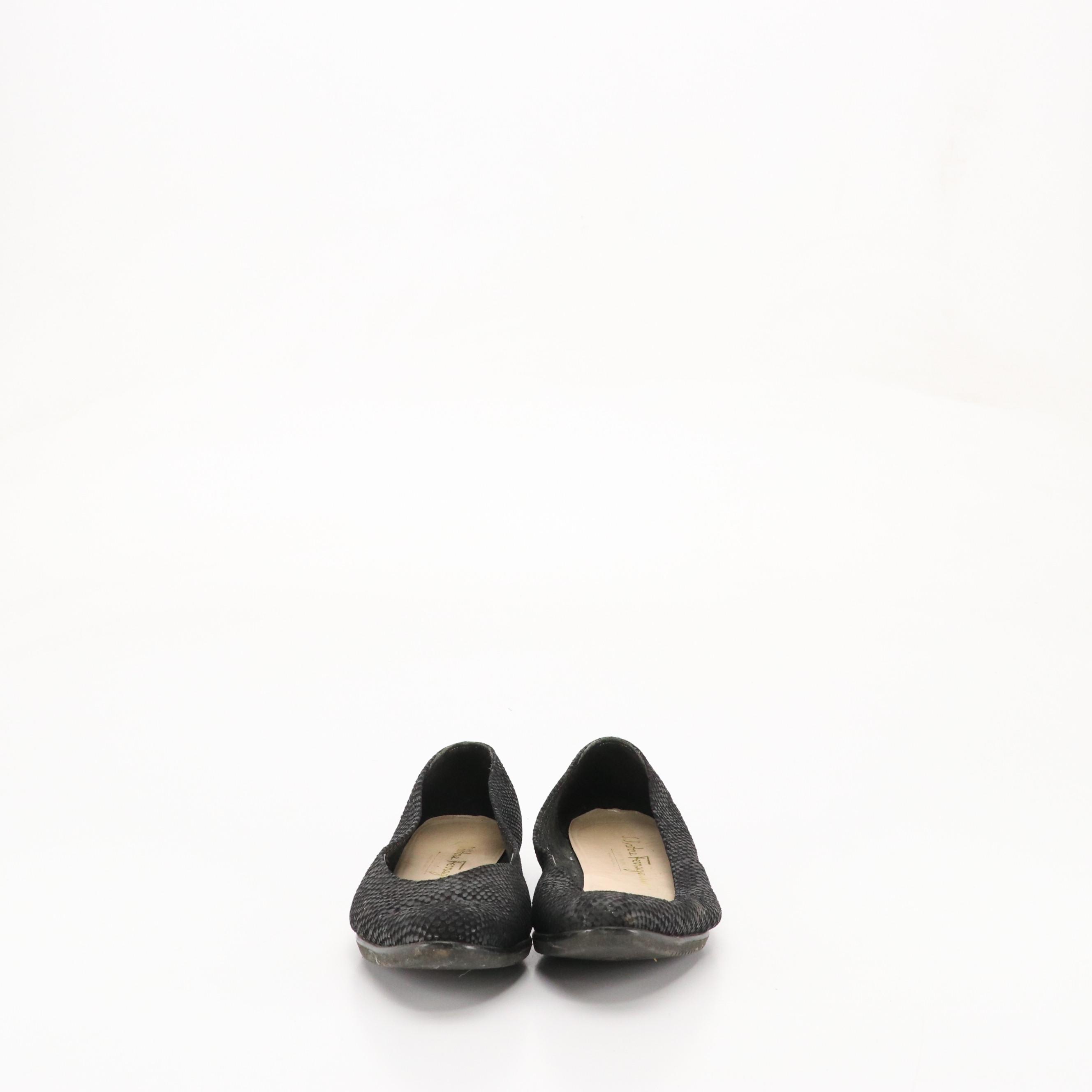 Salvatore Ferragamo Black Textured Suede Low-Heeled Shoes