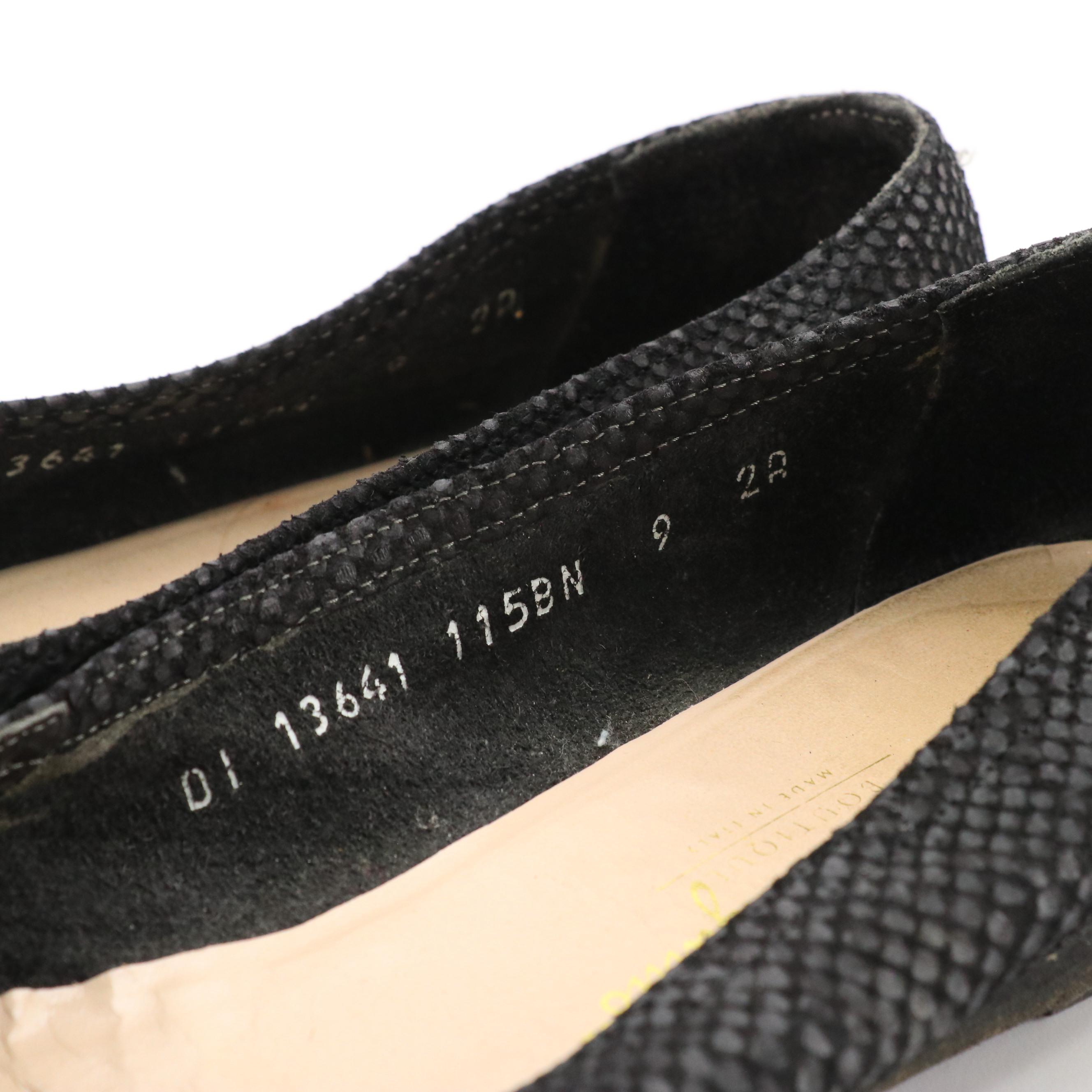 Salvatore Ferragamo Black Textured Suede Low-Heeled Shoes