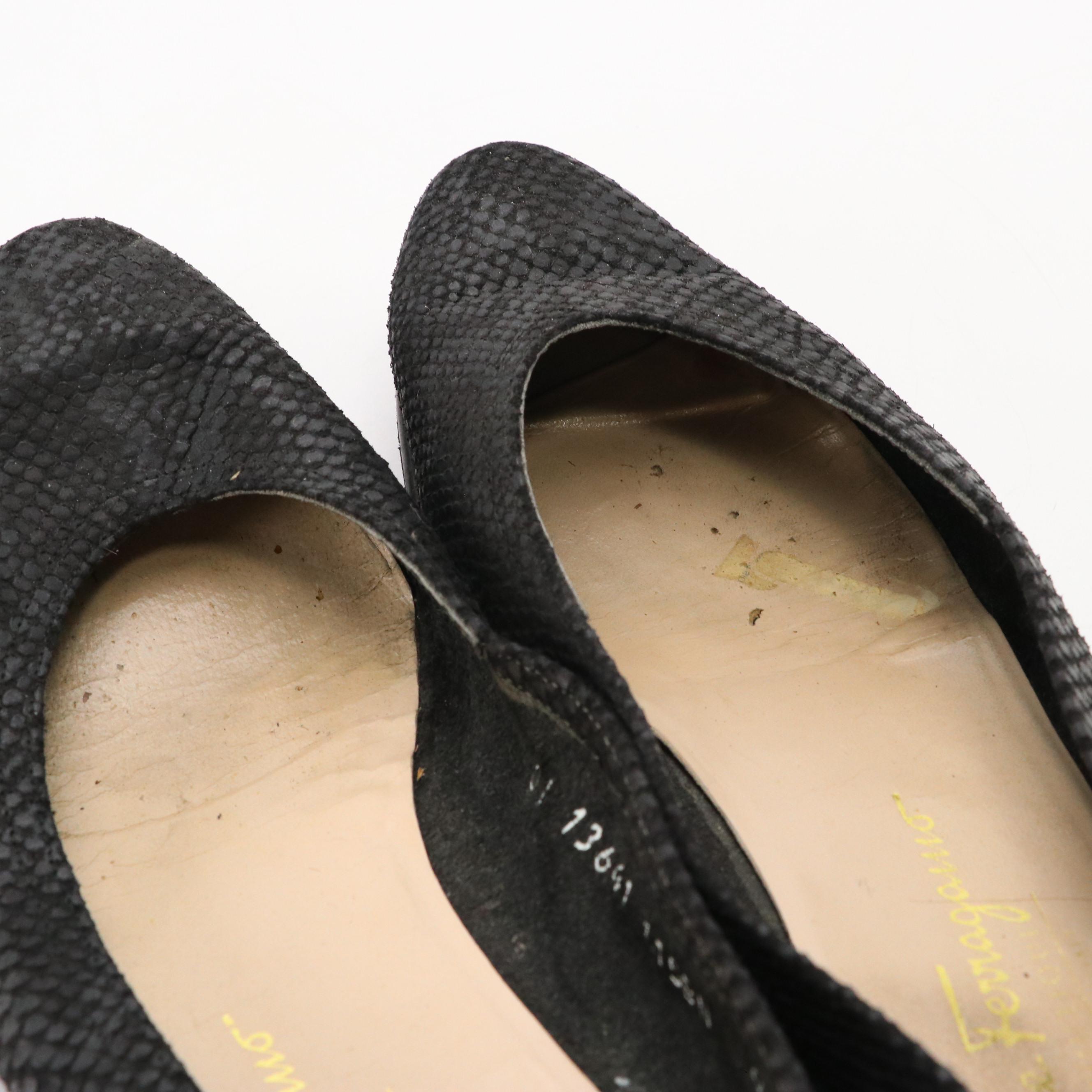 Salvatore Ferragamo Black Textured Suede Low-Heeled Shoes