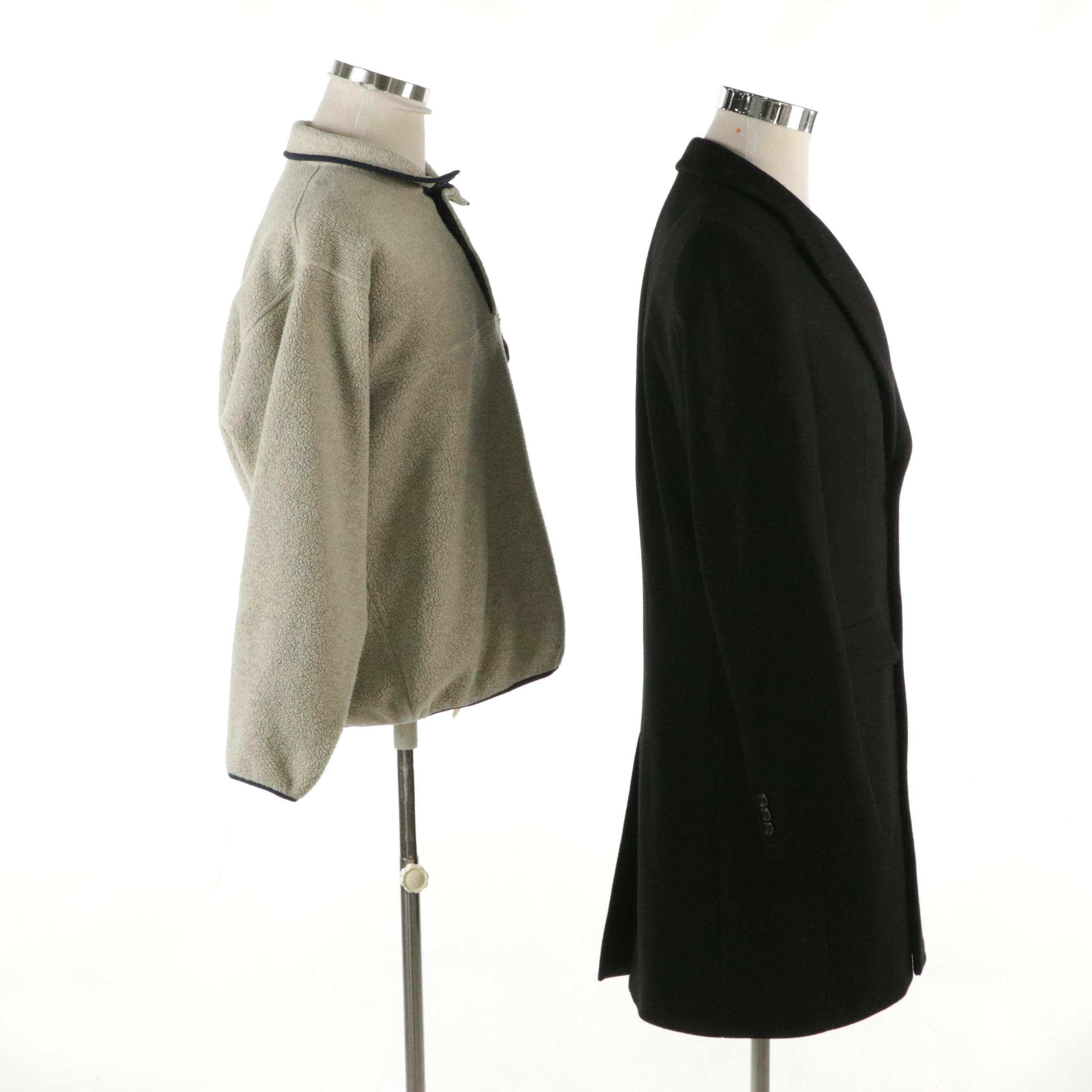 Men's Patagonia Fleece Pullover with JoS. A. Bank Black Wool Mid-Length Coat