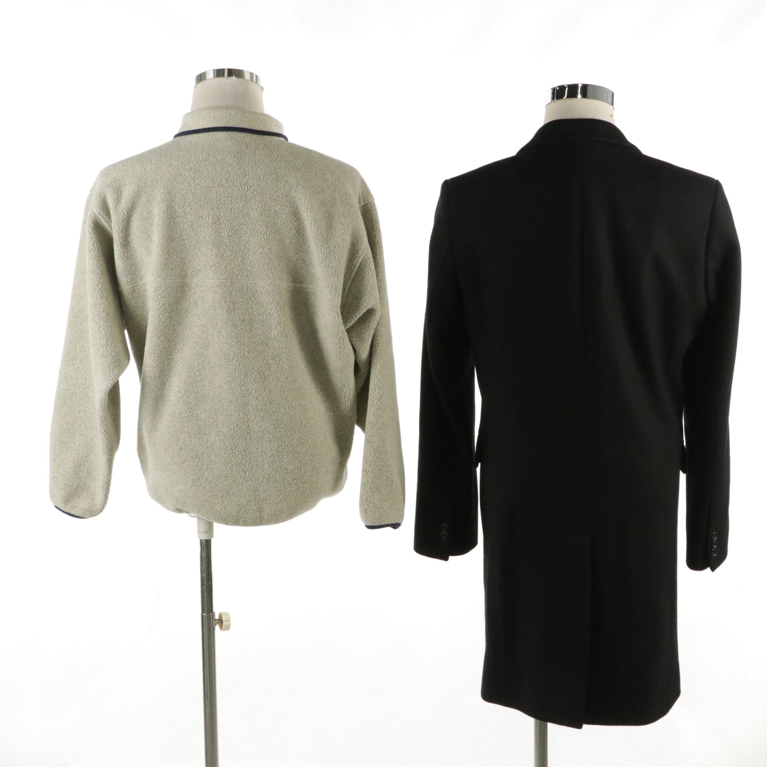 Men's Patagonia Fleece Pullover with JoS. A. Bank Black Wool Mid-Length Coat