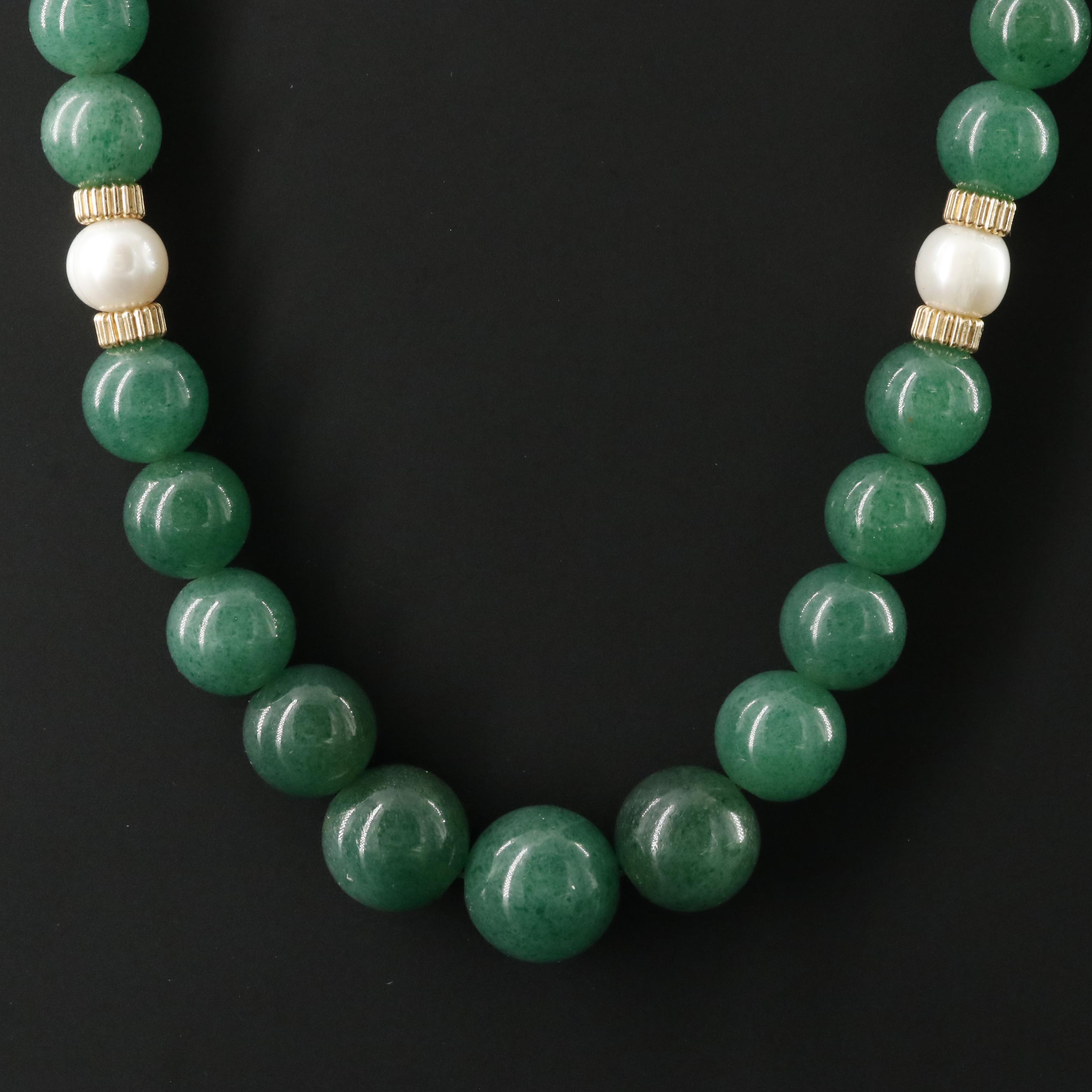 Vintage Gold-Filled Graduated Aventurine and Pearl Necklace