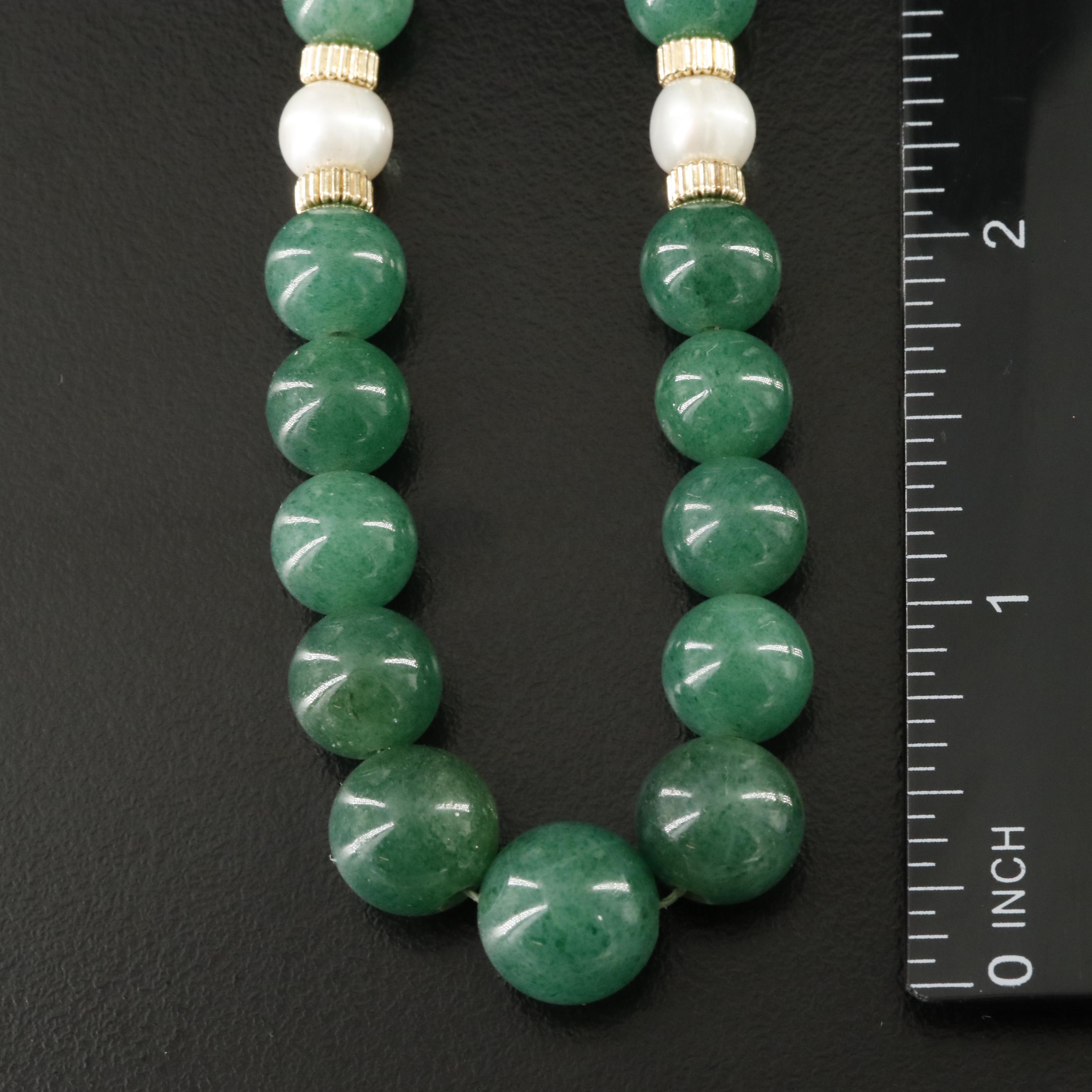 Vintage Gold-Filled Graduated Aventurine and Pearl Necklace