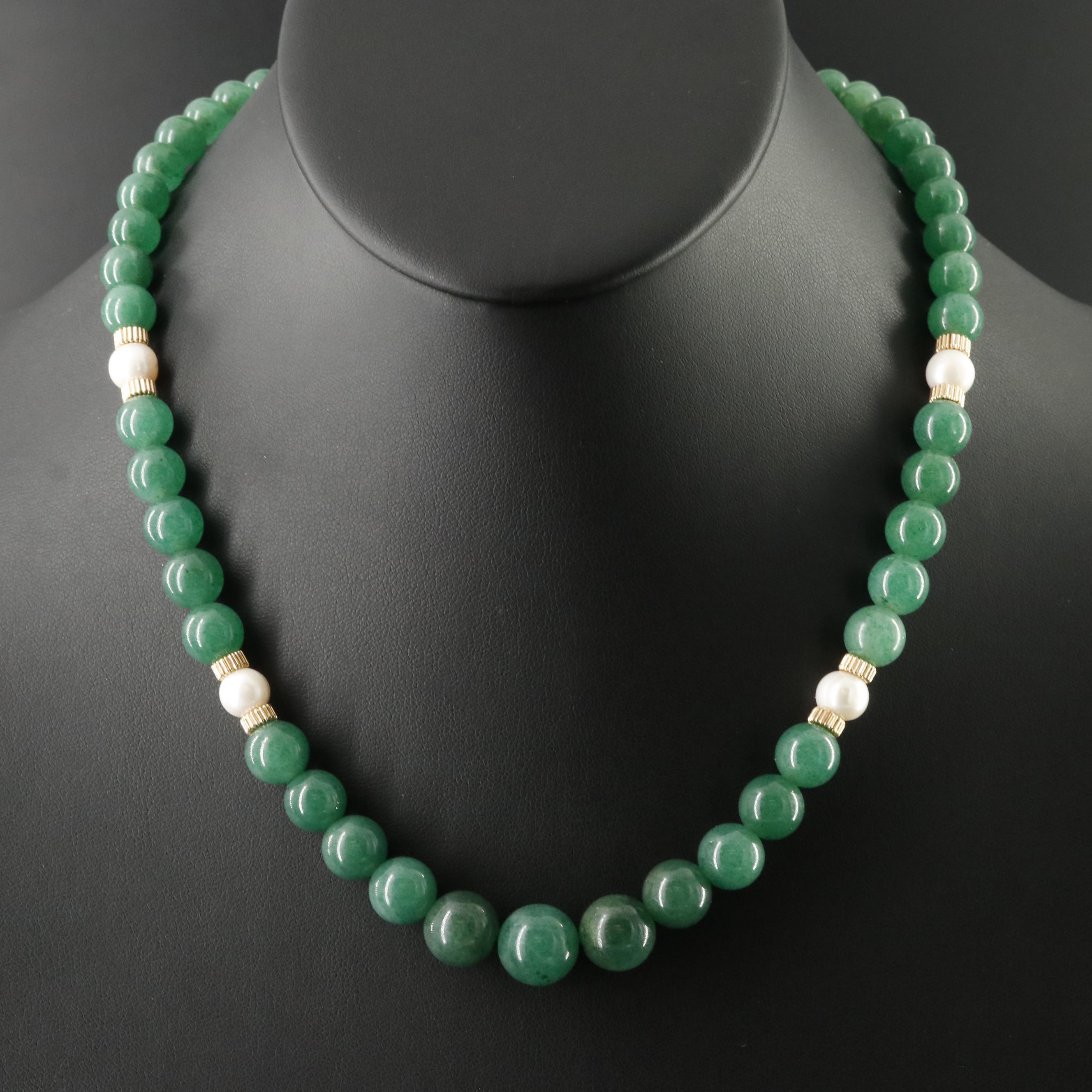 Vintage Gold-Filled Graduated Aventurine and Pearl Necklace