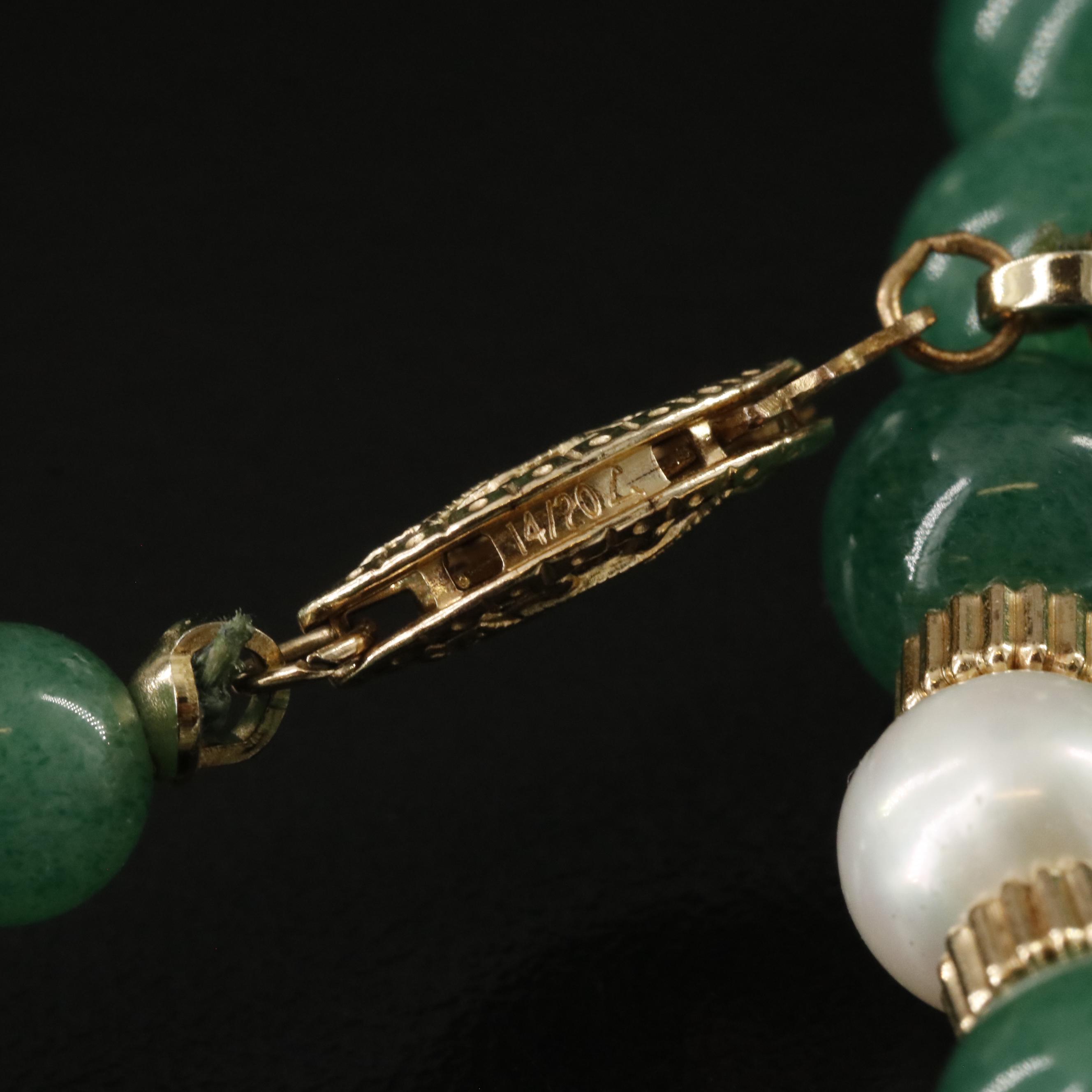 Vintage Gold-Filled Graduated Aventurine and Pearl Necklace
