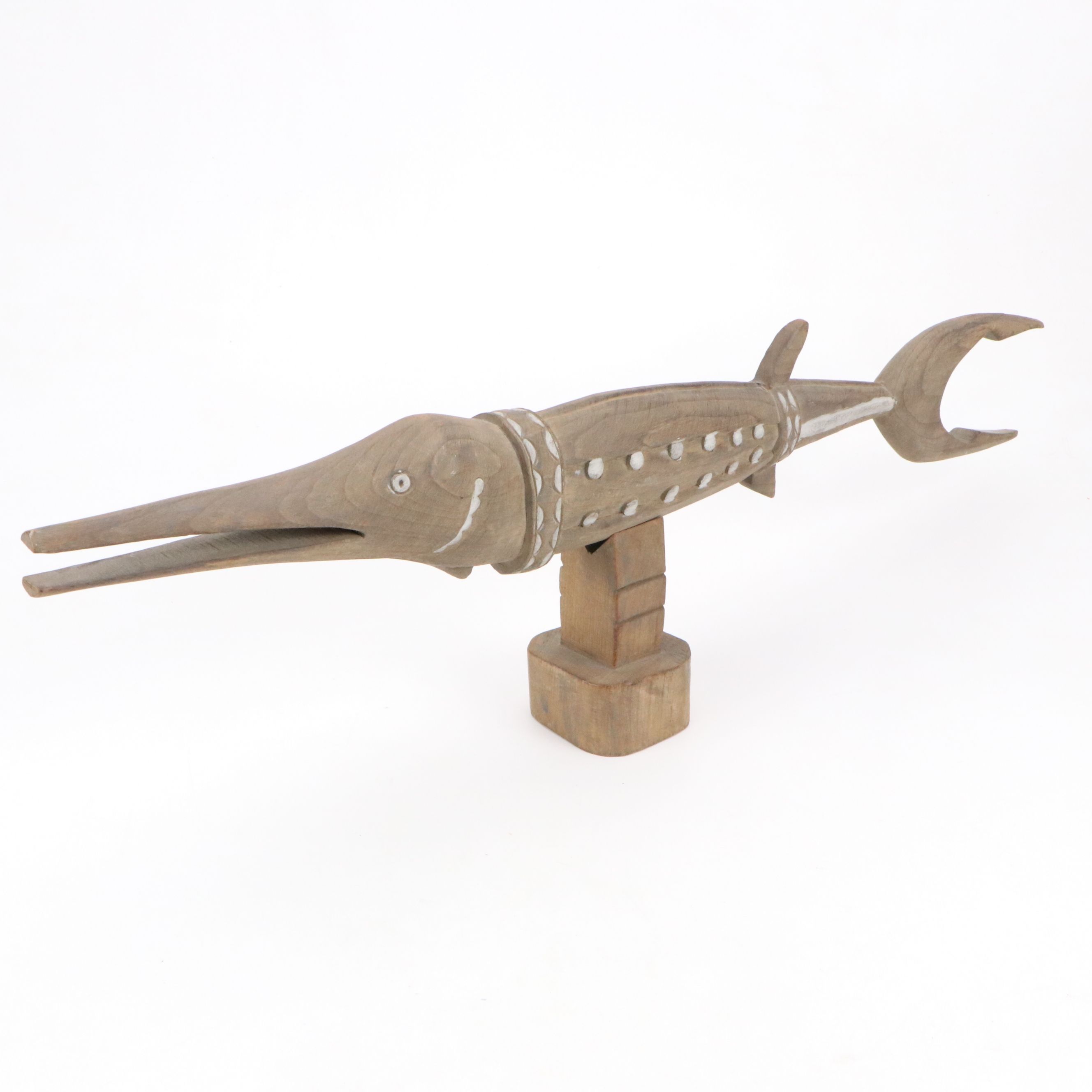 David Bernett Signed Inuit Relief Carved Verona Marble Plaque and Carved Fish