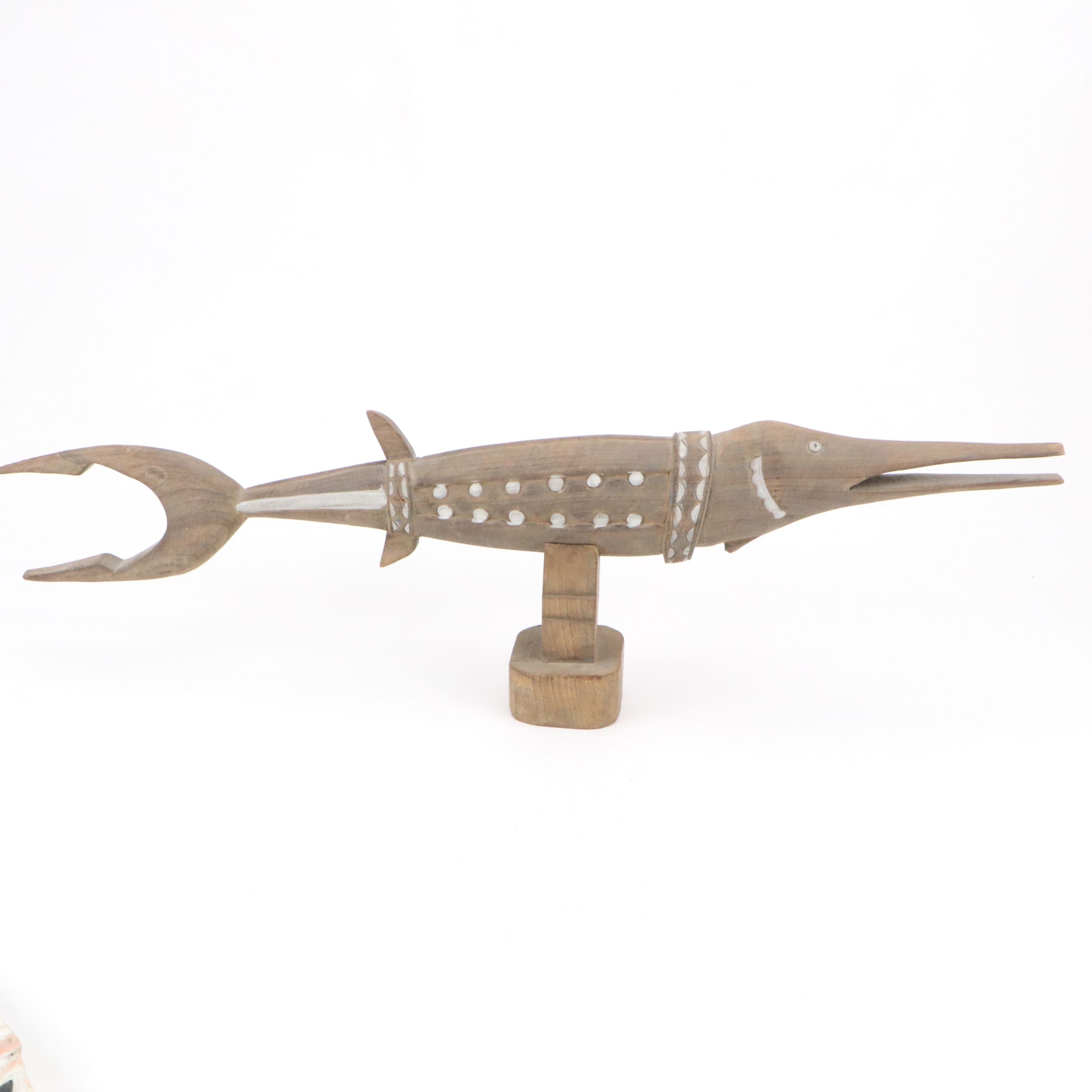 David Bernett Signed Inuit Relief Carved Verona Marble Plaque and Carved Fish