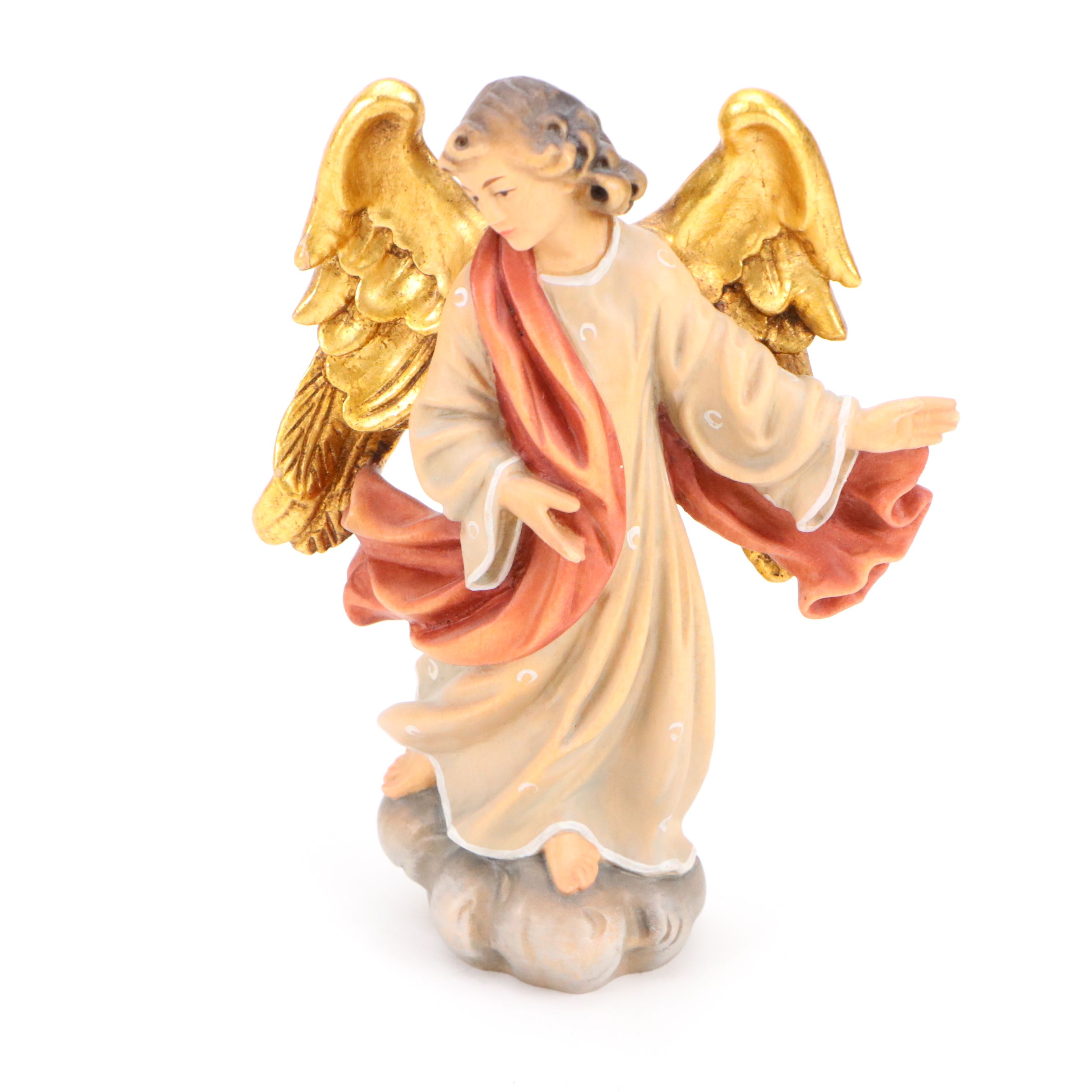 German and Italian Carved Wood Angels with Mary and Child and Woman with Amphora