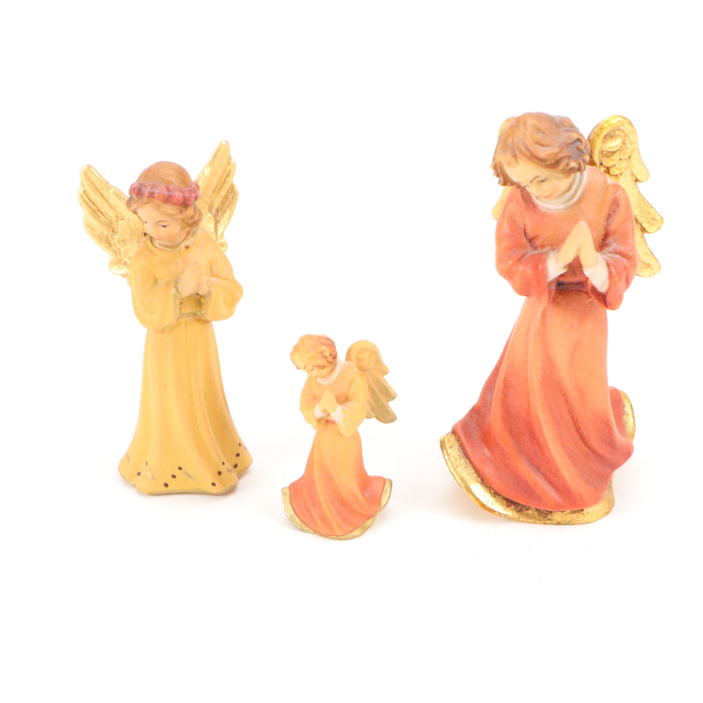 German and Italian Carved Wood Angels with Mary and Child and Woman with Amphora