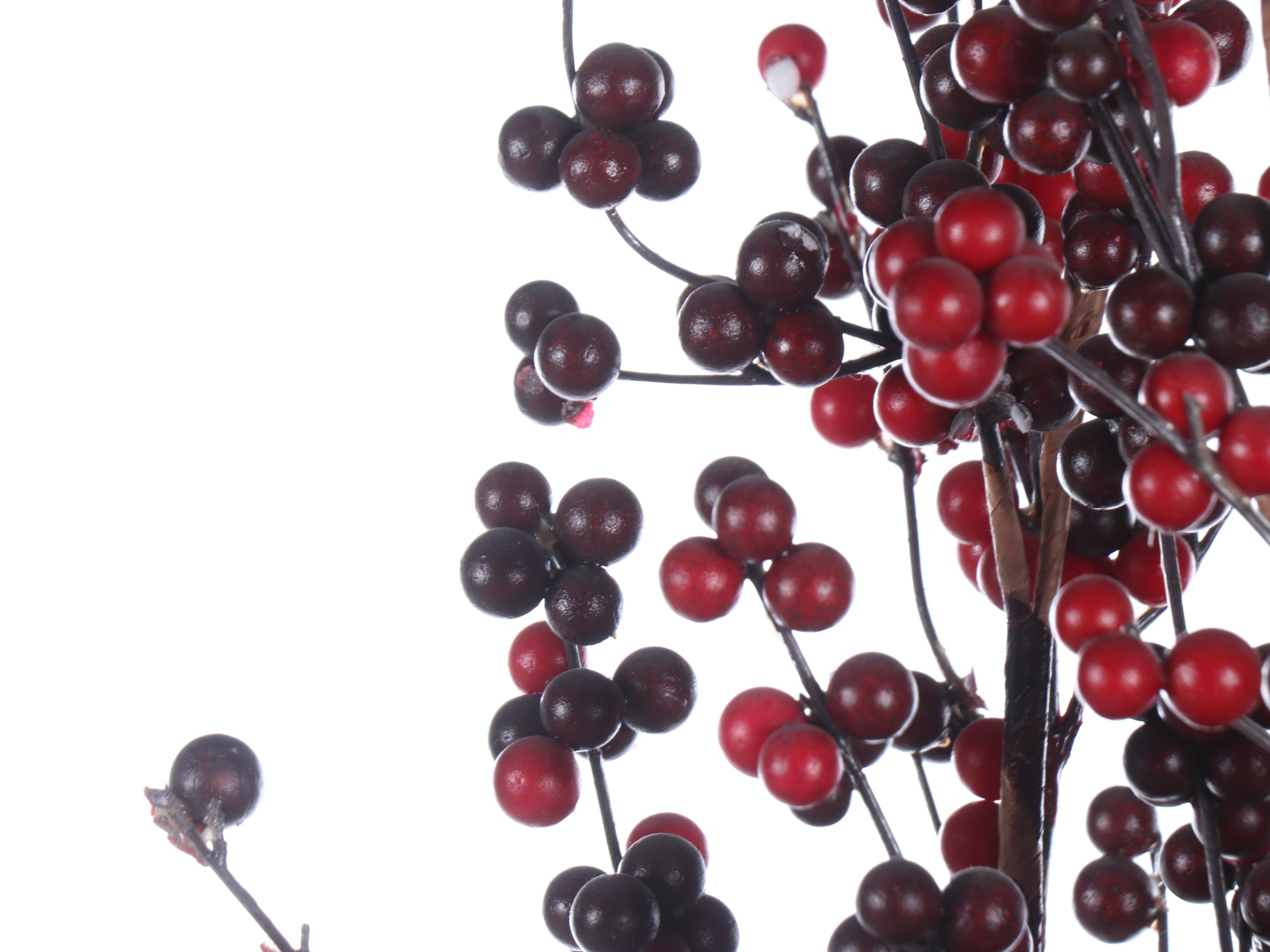 Artificial Berry Plant with Red Bamboo Floor Vases