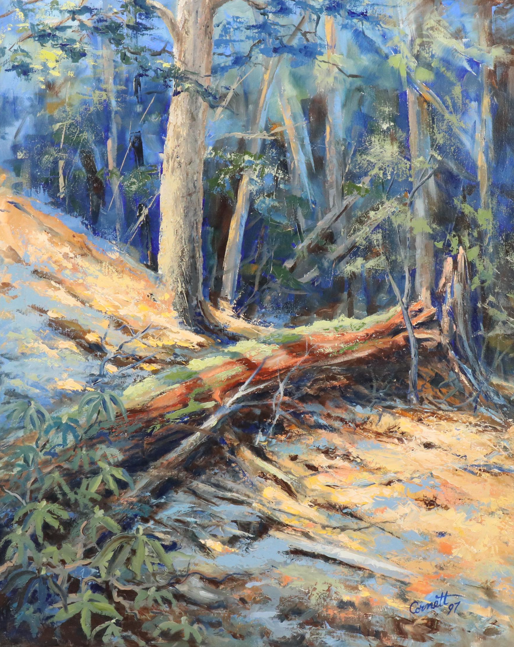 Al Cornett Forestscape Impasto Oil Painting of Fallen Tree, 1997