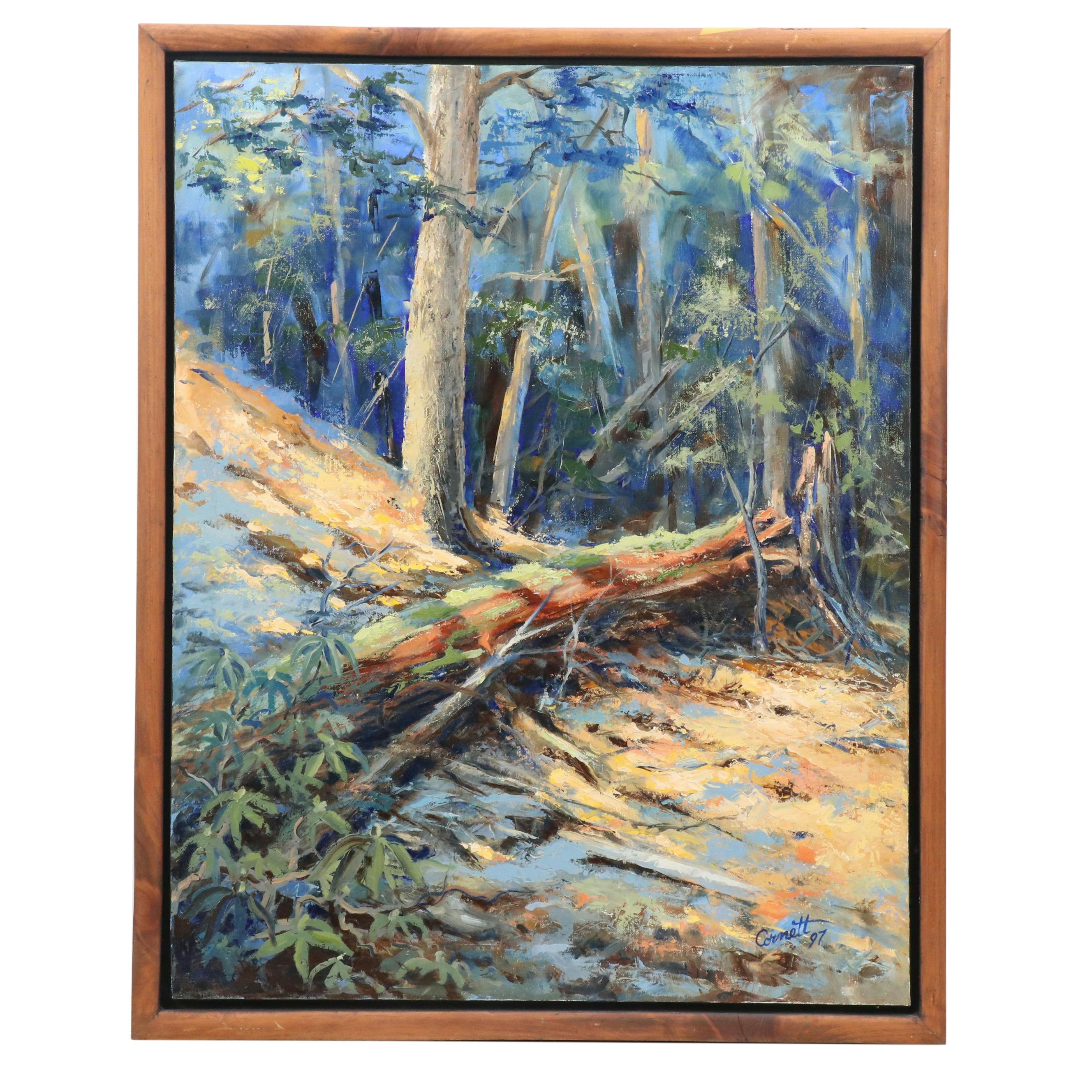 Al Cornett Forestscape Impasto Oil Painting of Fallen Tree, 1997