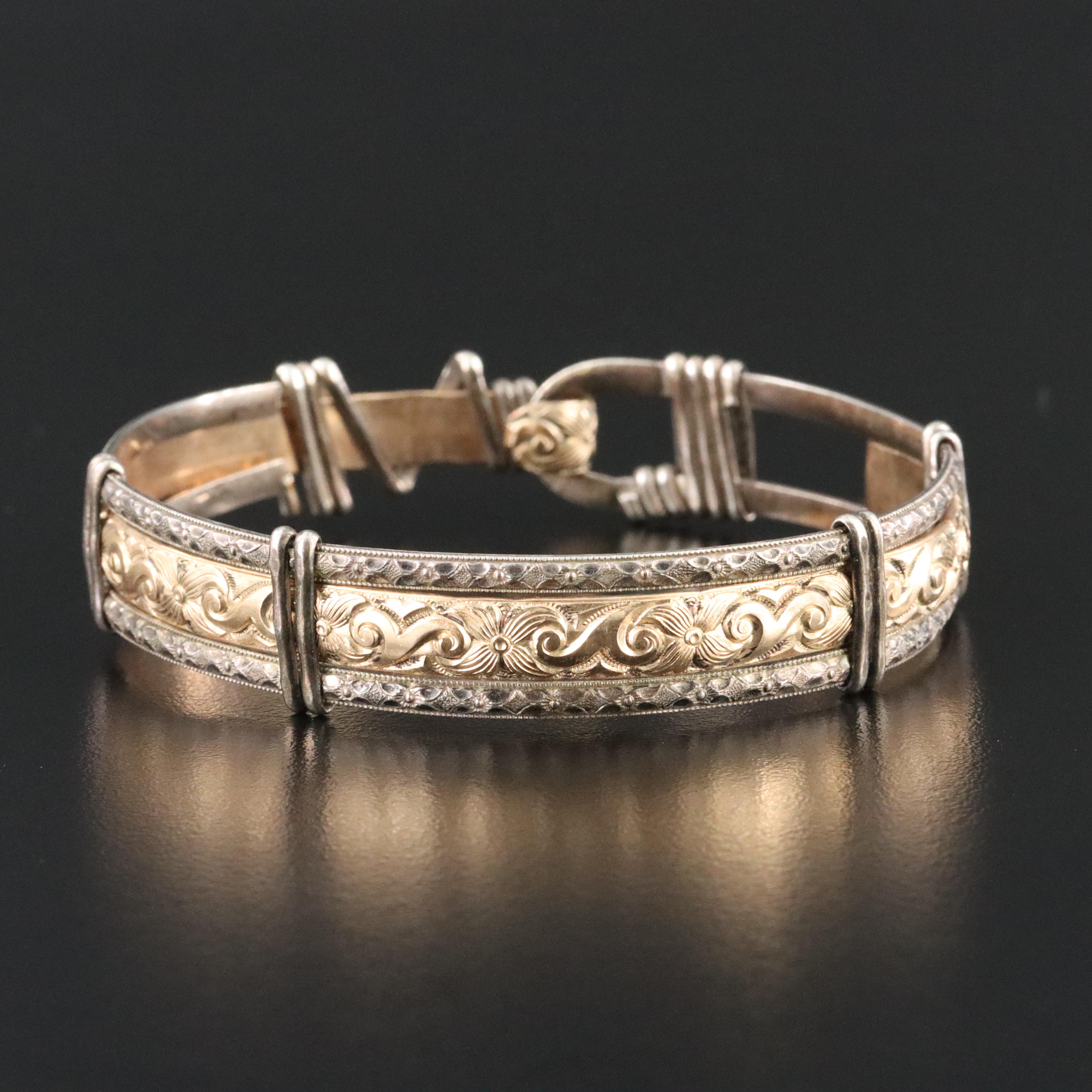 Sterling and Floral Wire Wrap Bracelet