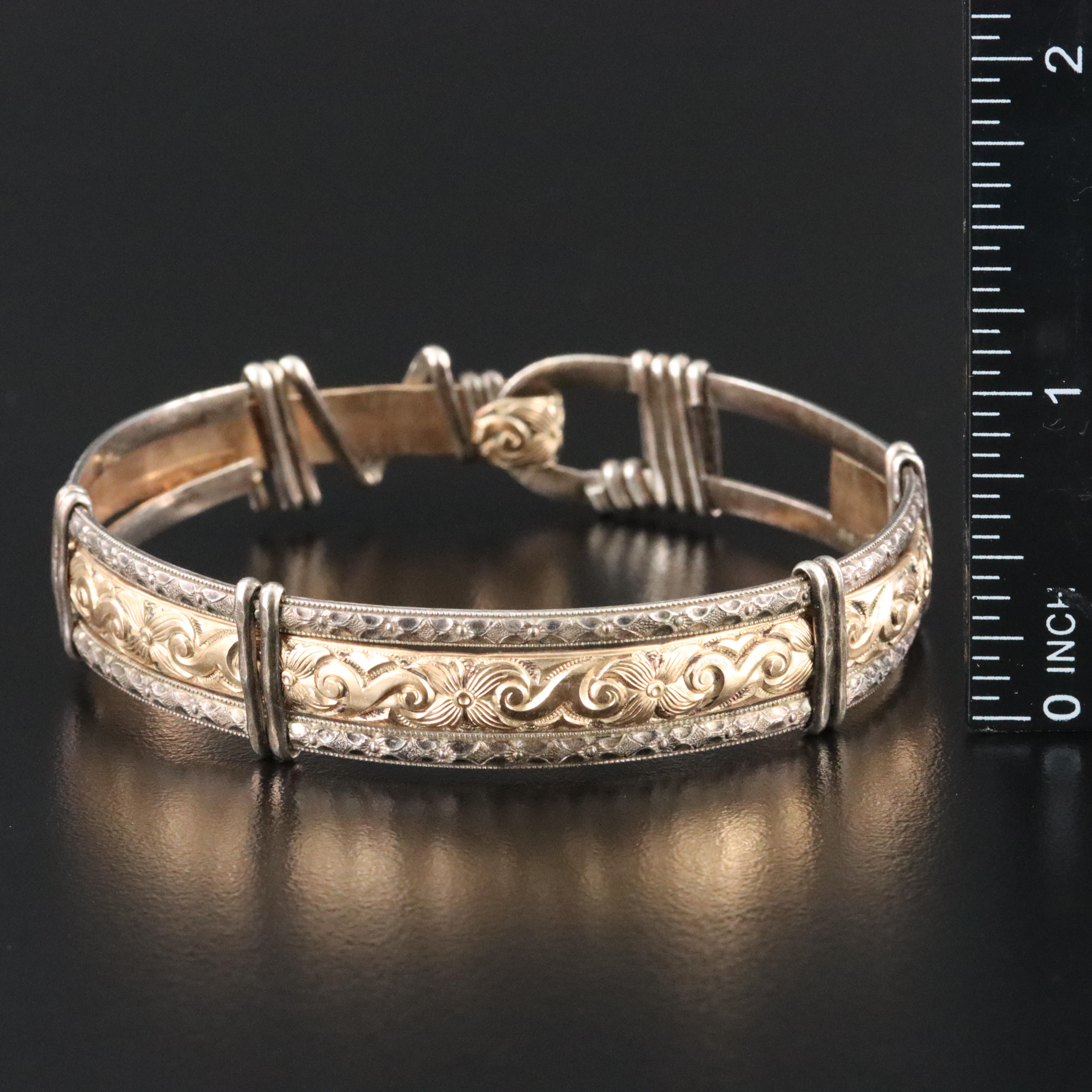 Sterling and Floral Wire Wrap Bracelet