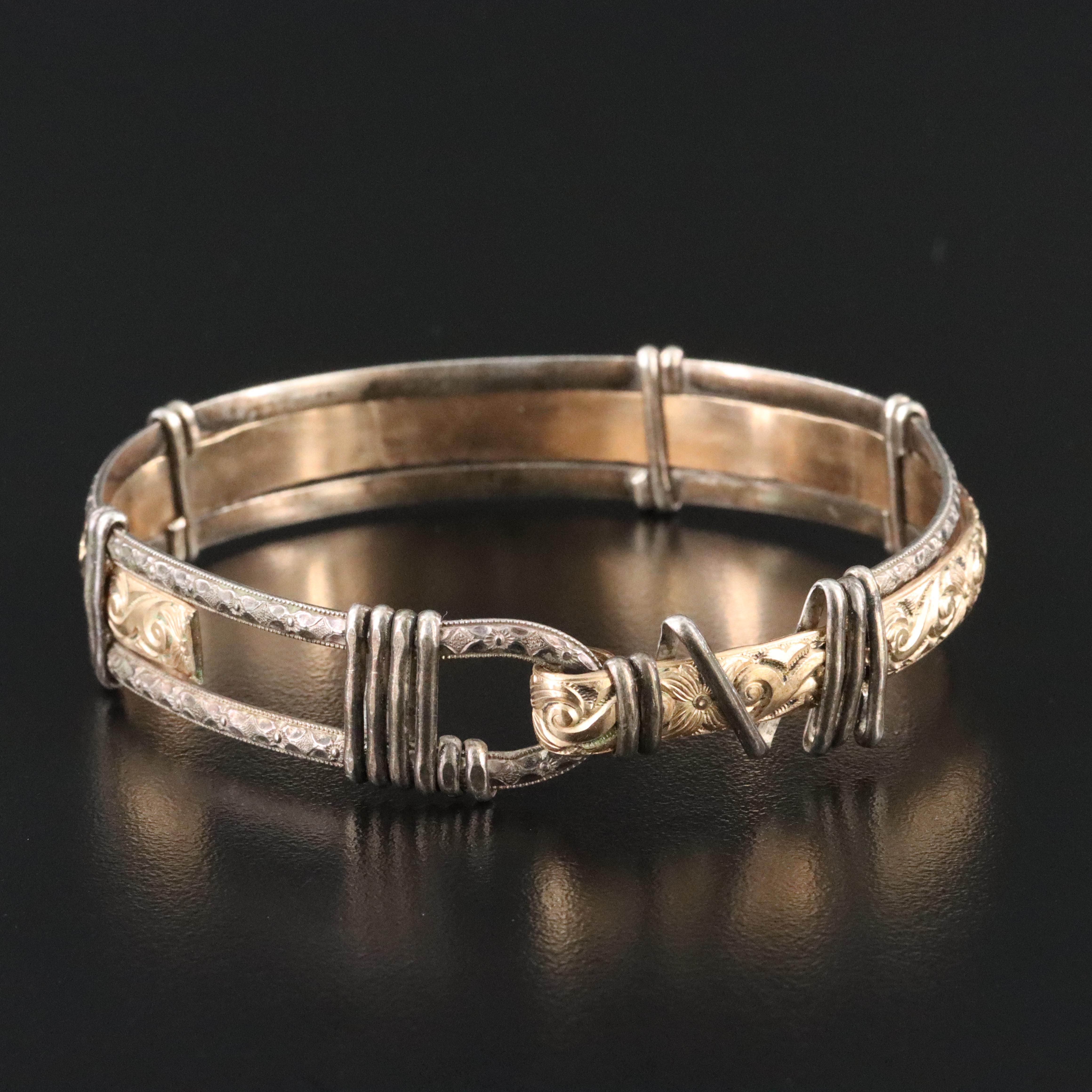 Sterling and Floral Wire Wrap Bracelet