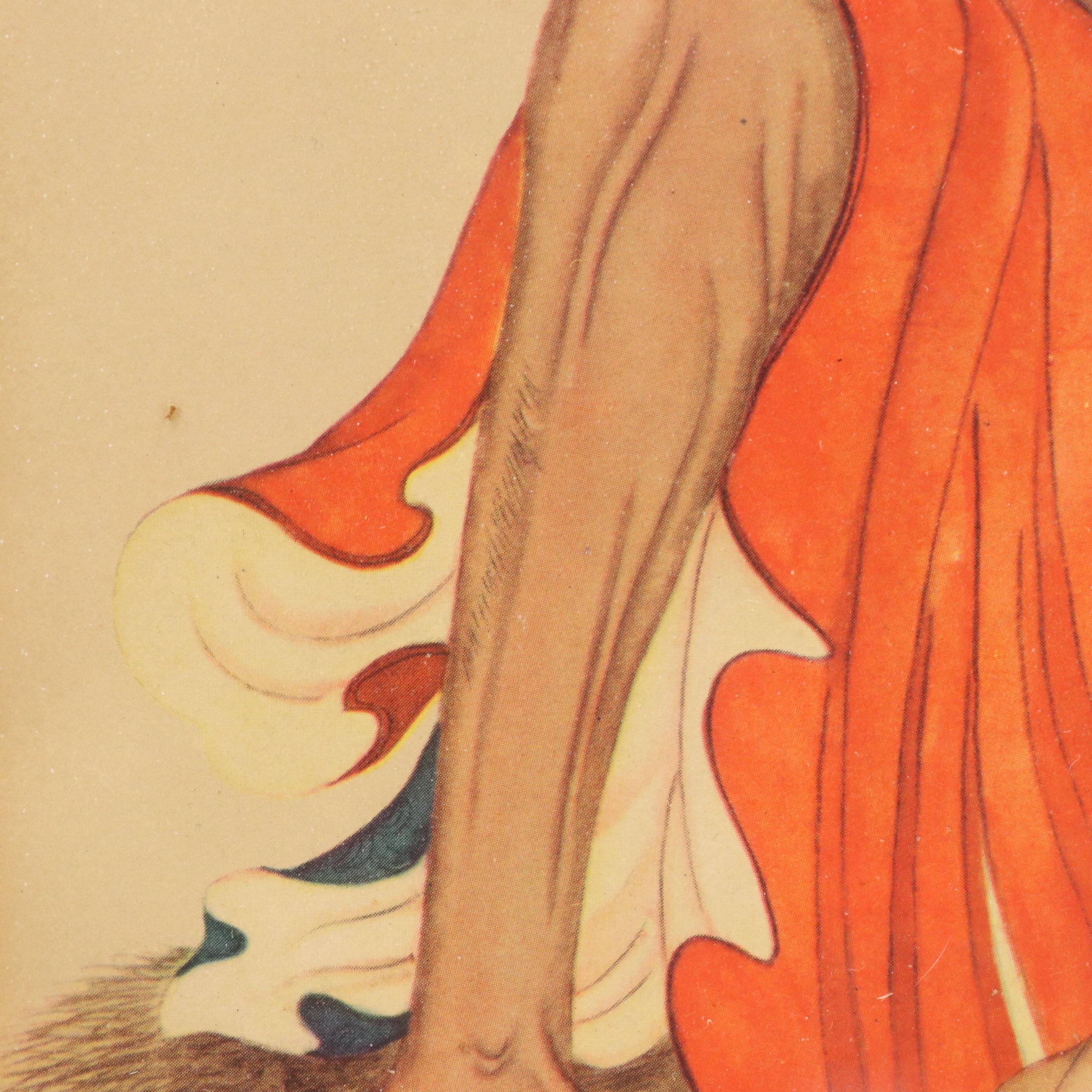 Chinese Offset Lithograph of Elder with Porcelain Dragon Bowl, Mid-20th C.