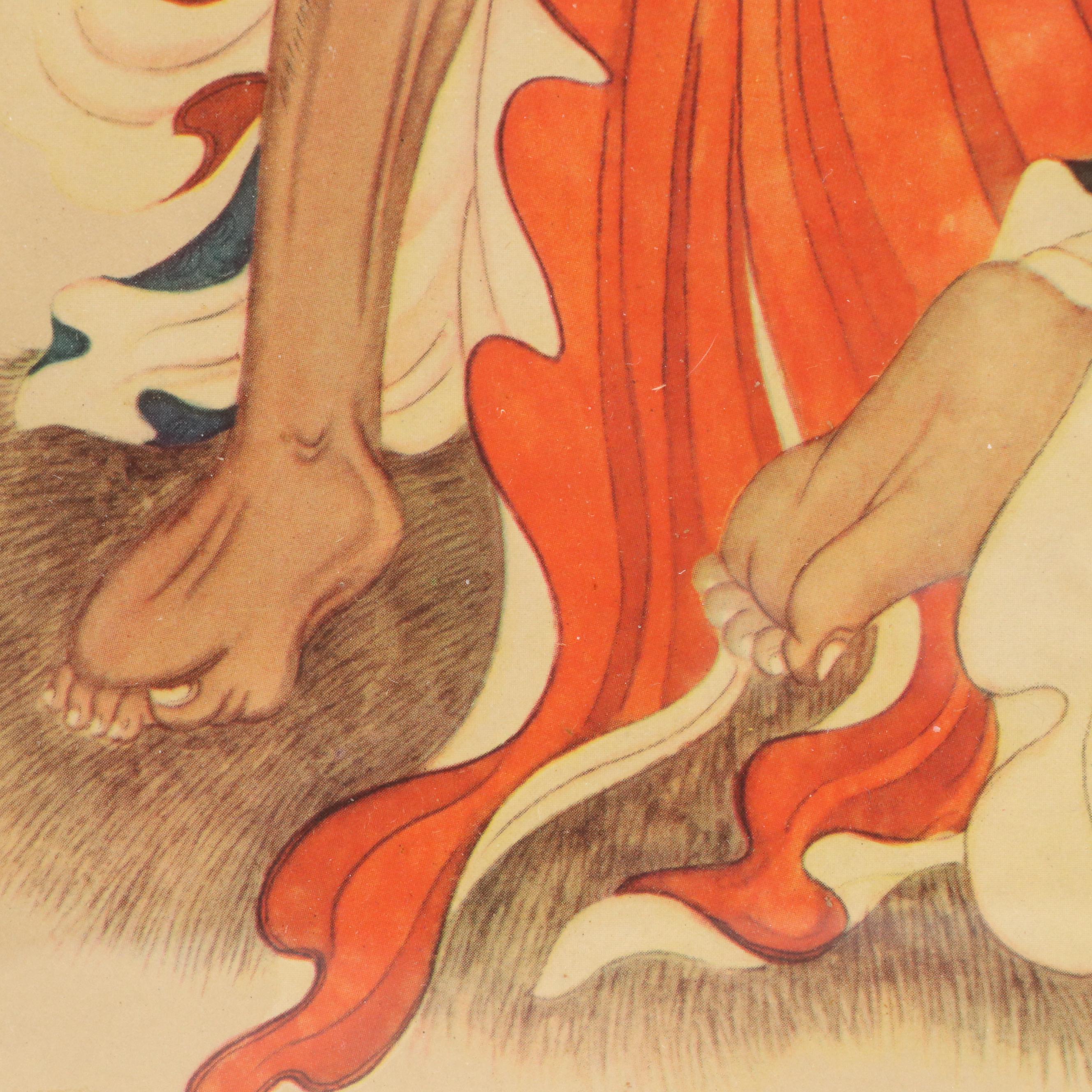 Chinese Offset Lithograph of Elder with Porcelain Dragon Bowl, Mid-20th C.