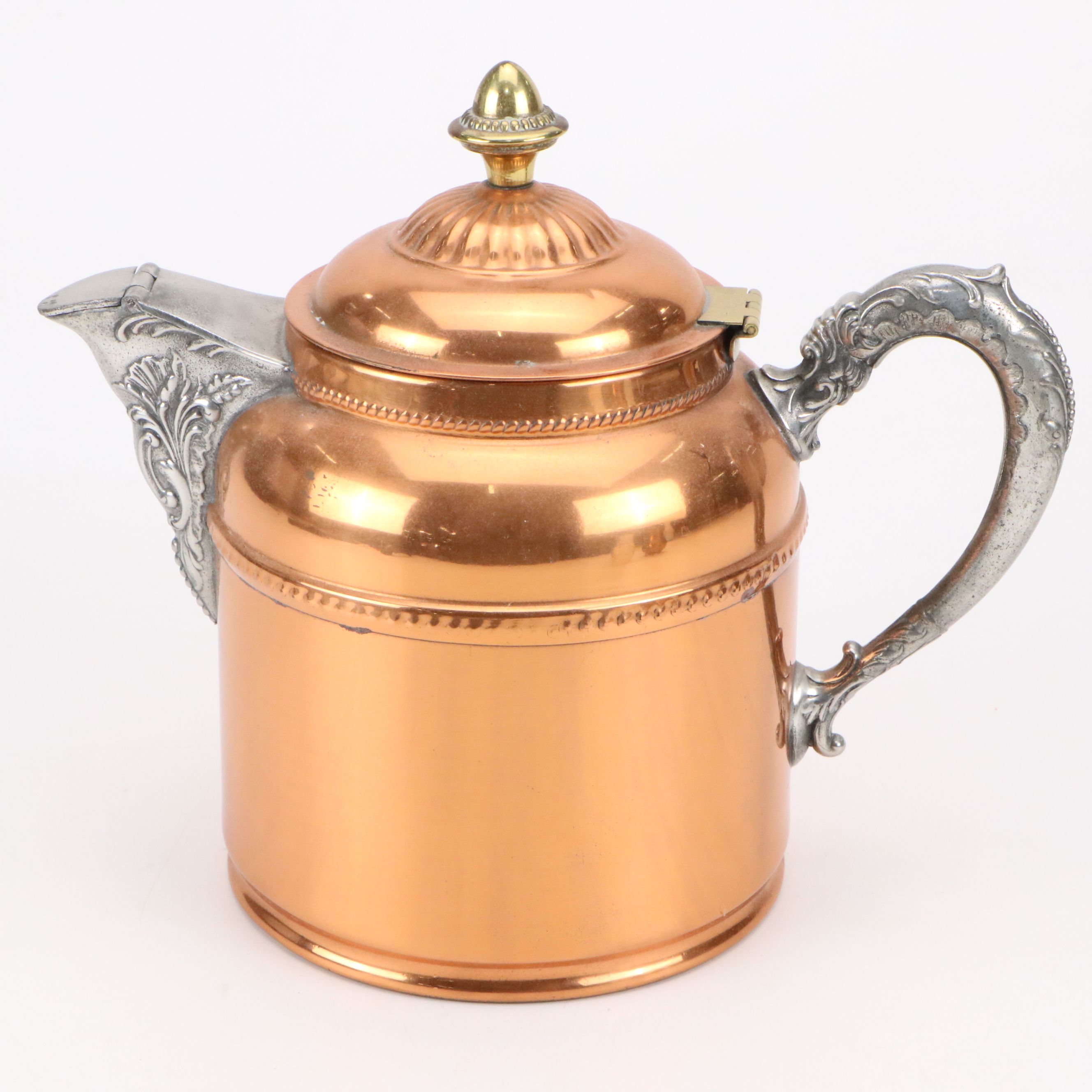 Copper Lined Pitcher and Kettle with Commercial Ceramic Jars and Bottle