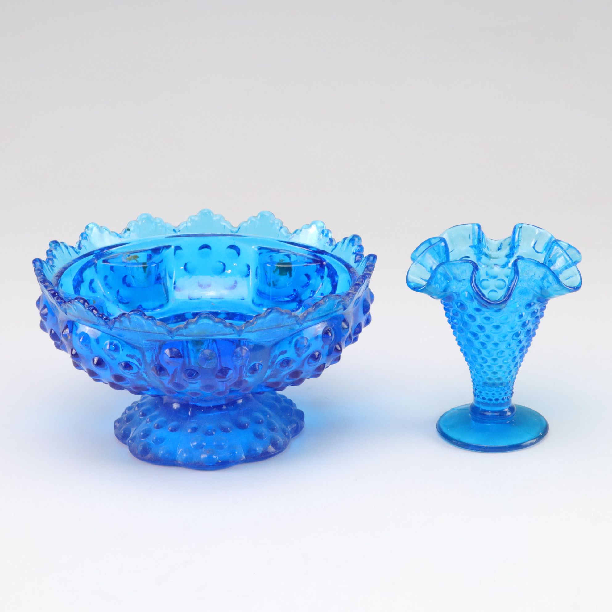 Blenko Style Blue Crackle Glass Pitchers, Fenton Candle Bowl, Degenhart & More