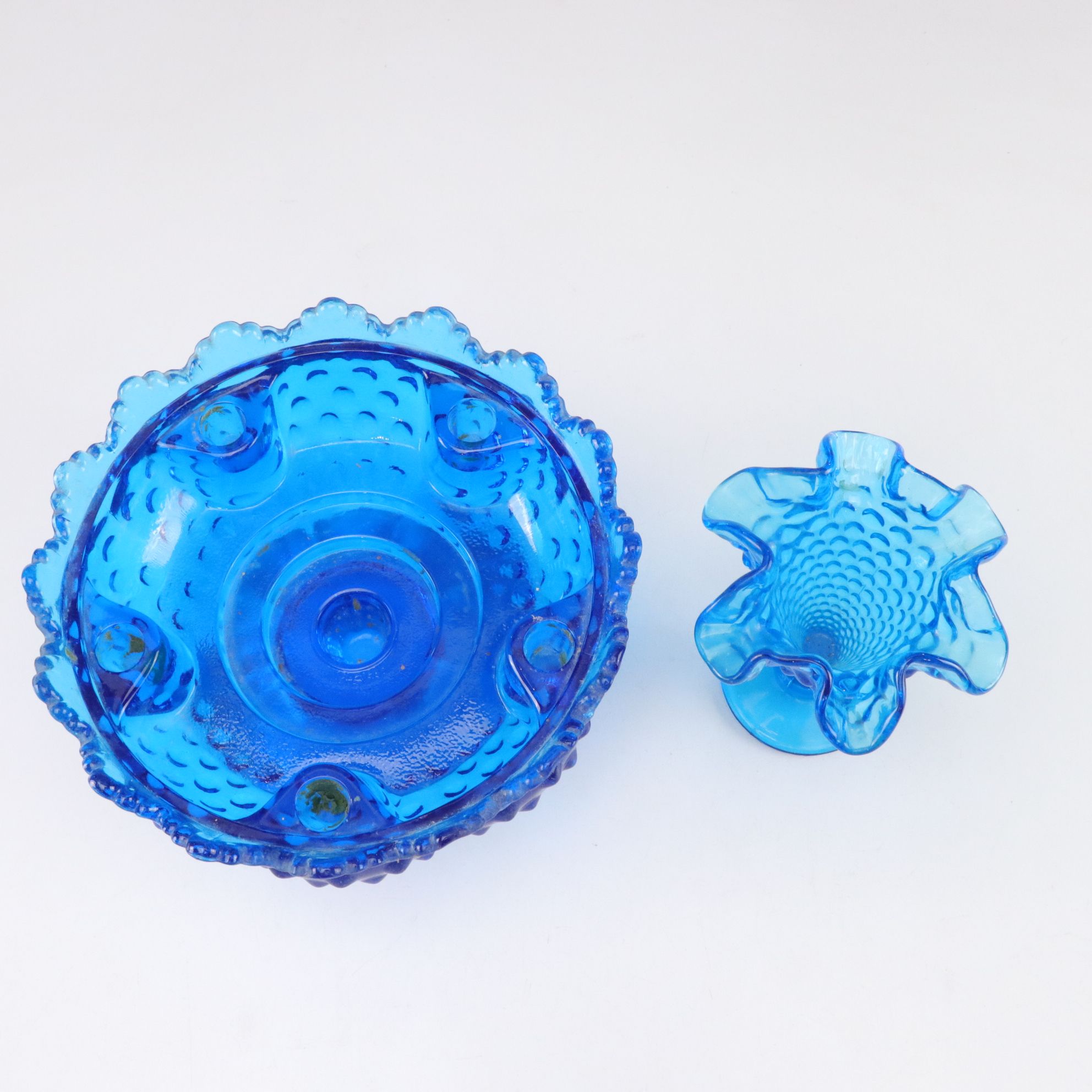 Blenko Style Blue Crackle Glass Pitchers, Fenton Candle Bowl, Degenhart & More