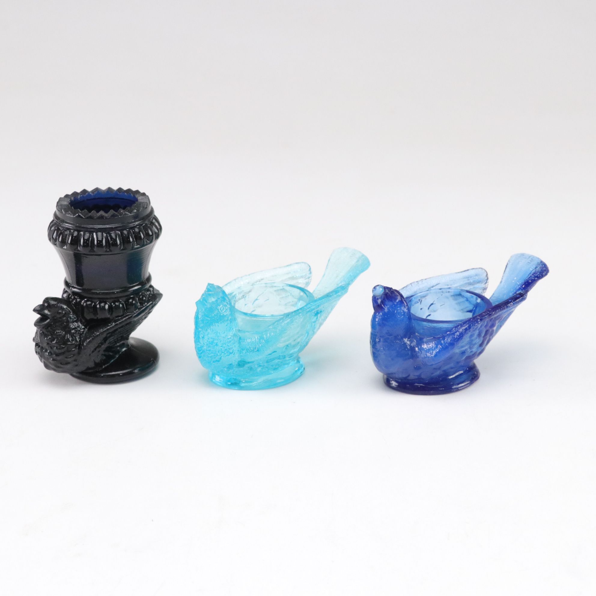 Blenko Style Blue Crackle Glass Pitchers, Fenton Candle Bowl, Degenhart & More