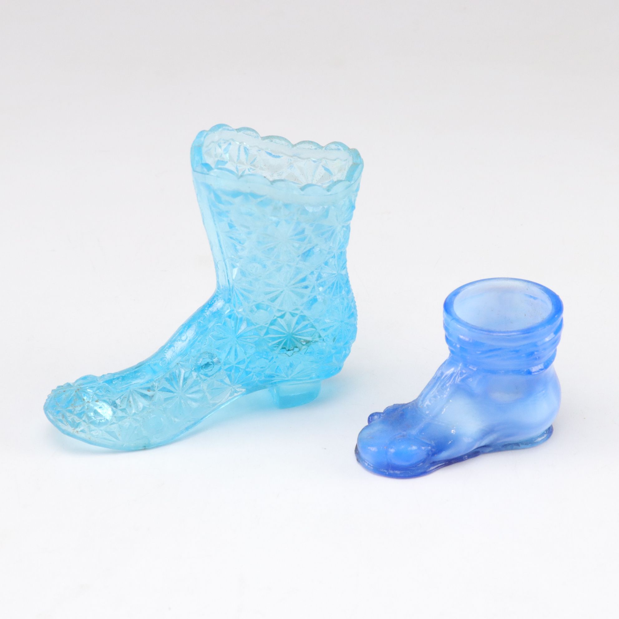 Blenko Style Blue Crackle Glass Pitchers, Fenton Candle Bowl, Degenhart & More