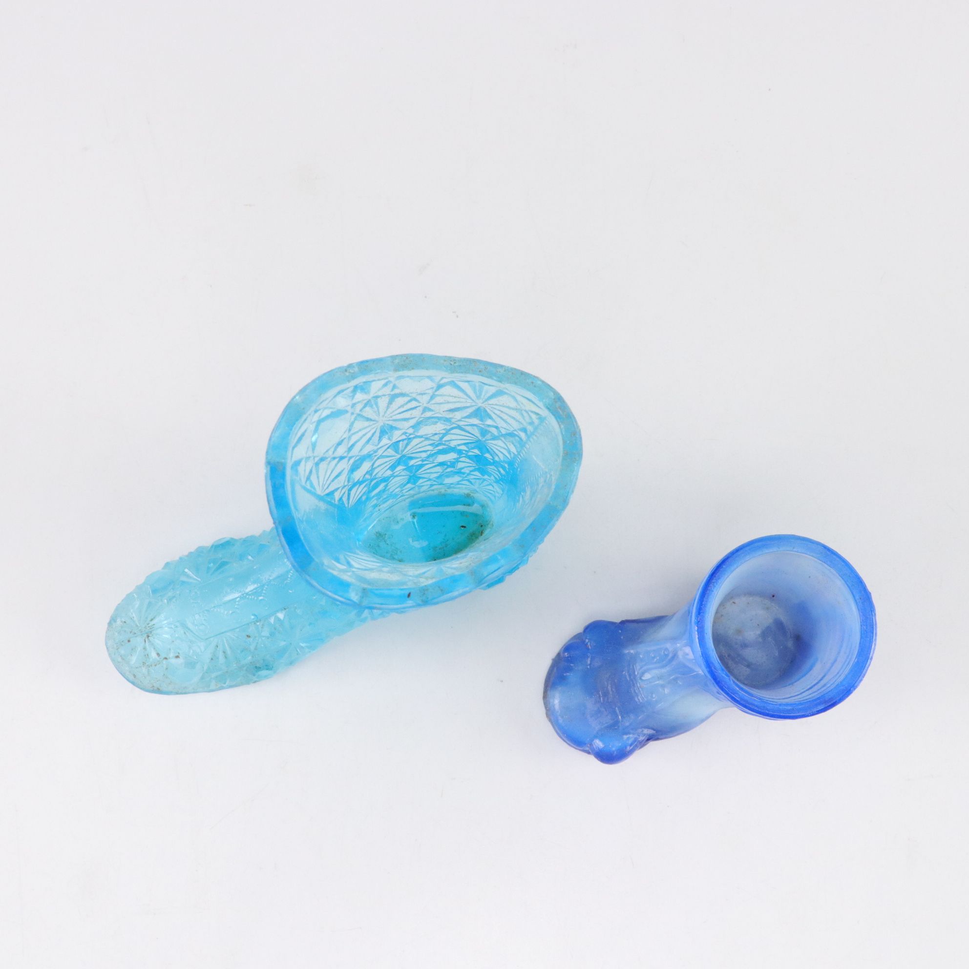 Blenko Style Blue Crackle Glass Pitchers, Fenton Candle Bowl, Degenhart & More